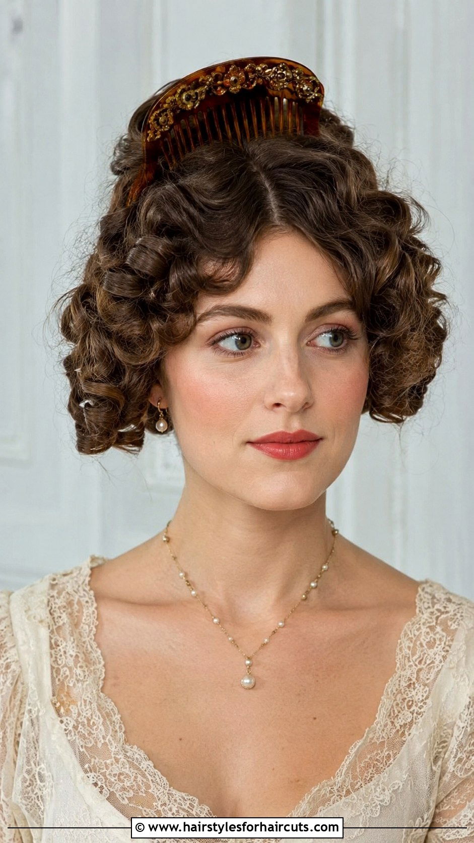 1800s Soft Curly Bob With Comb - 25 1800s hairstyles for short hair - 25 1800s hairstyles for short hair