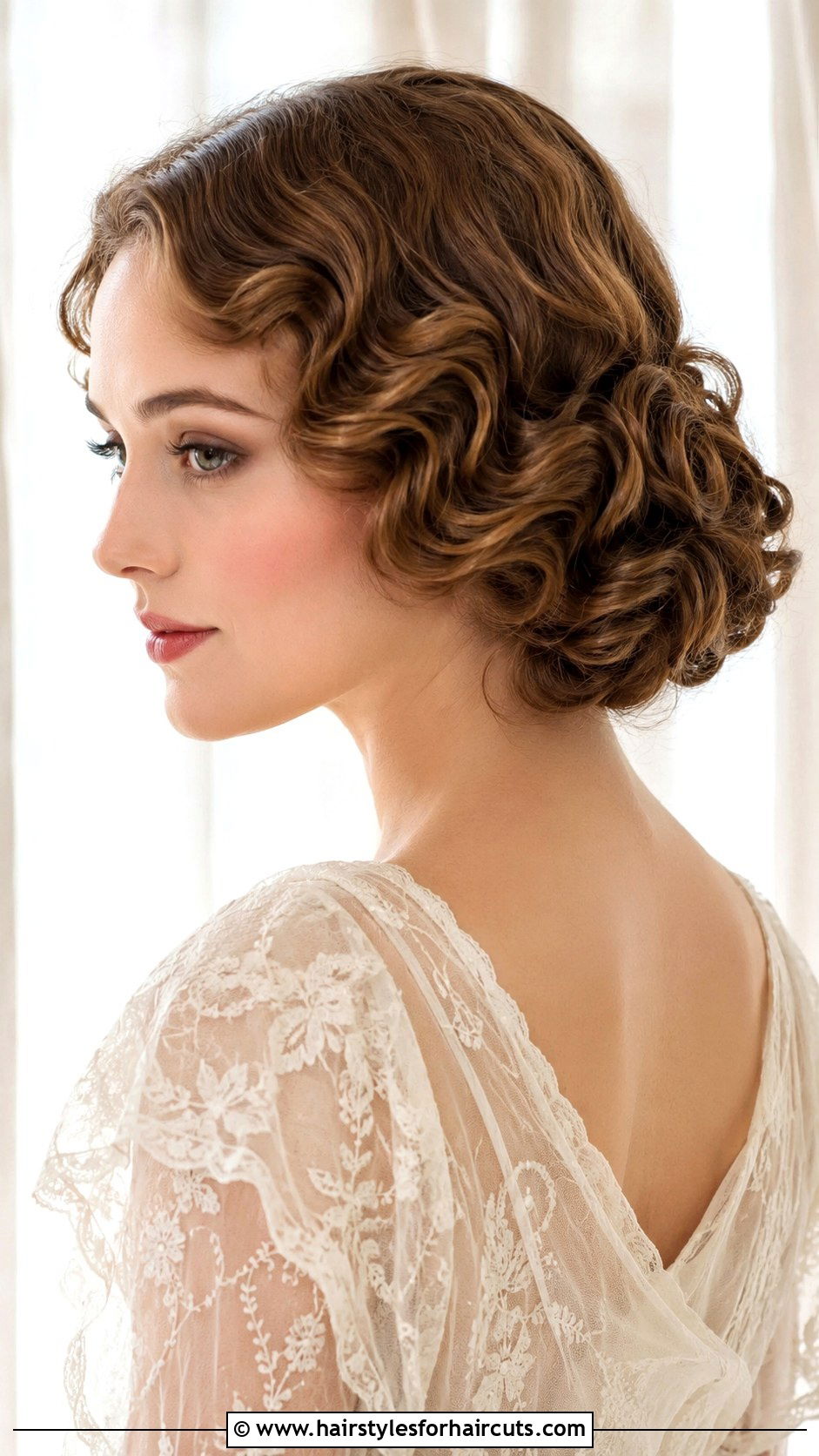1920s Curly Side Chignon - 25 1920s hairstyles for long curly hair - 25 1920s hairstyles for long curly hair