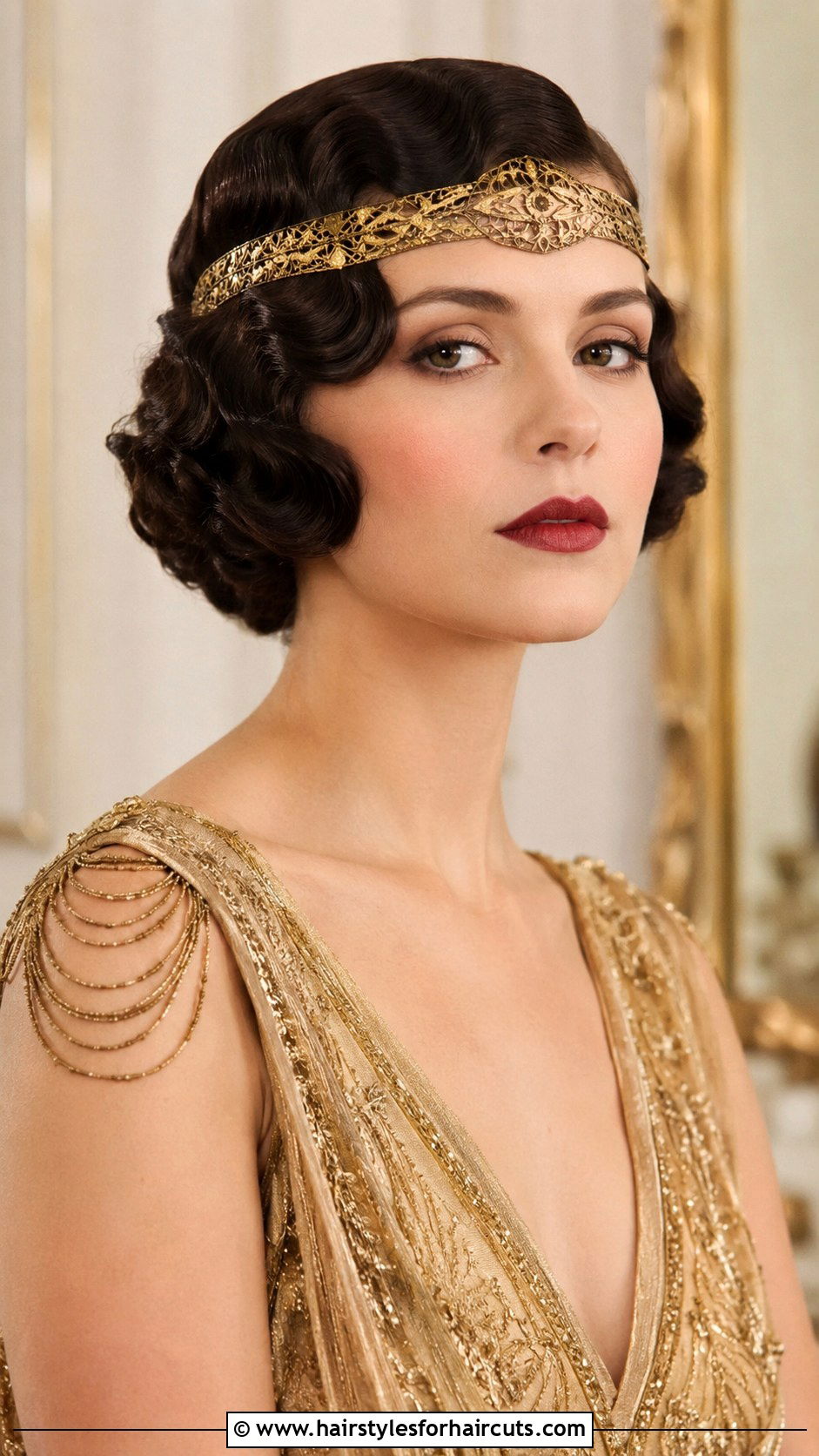 1920s Sculpted Wave Bob With Metallic Headband - 25 1920s hairstyles for short hair with headband - 25 1920s hairstyles for short hair with headband