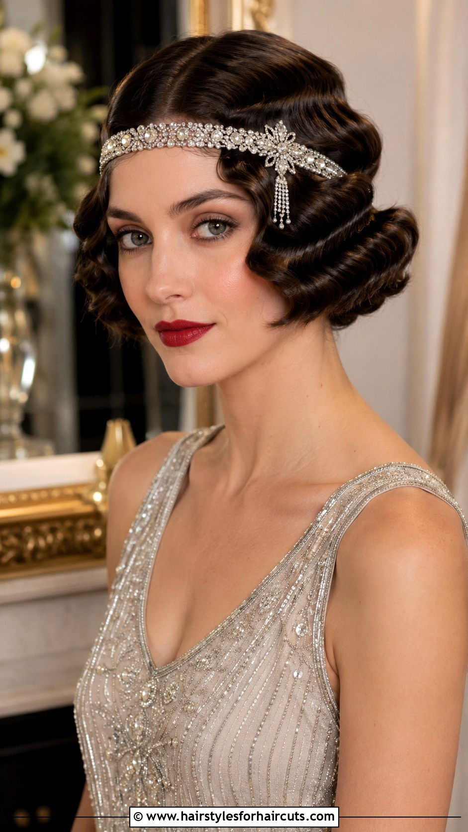 1920s Water Wave Bob With Rhinestone Headband - 25 1920s hairstyles for short hair with headband - 25 1920s hairstyles for short hair with headband