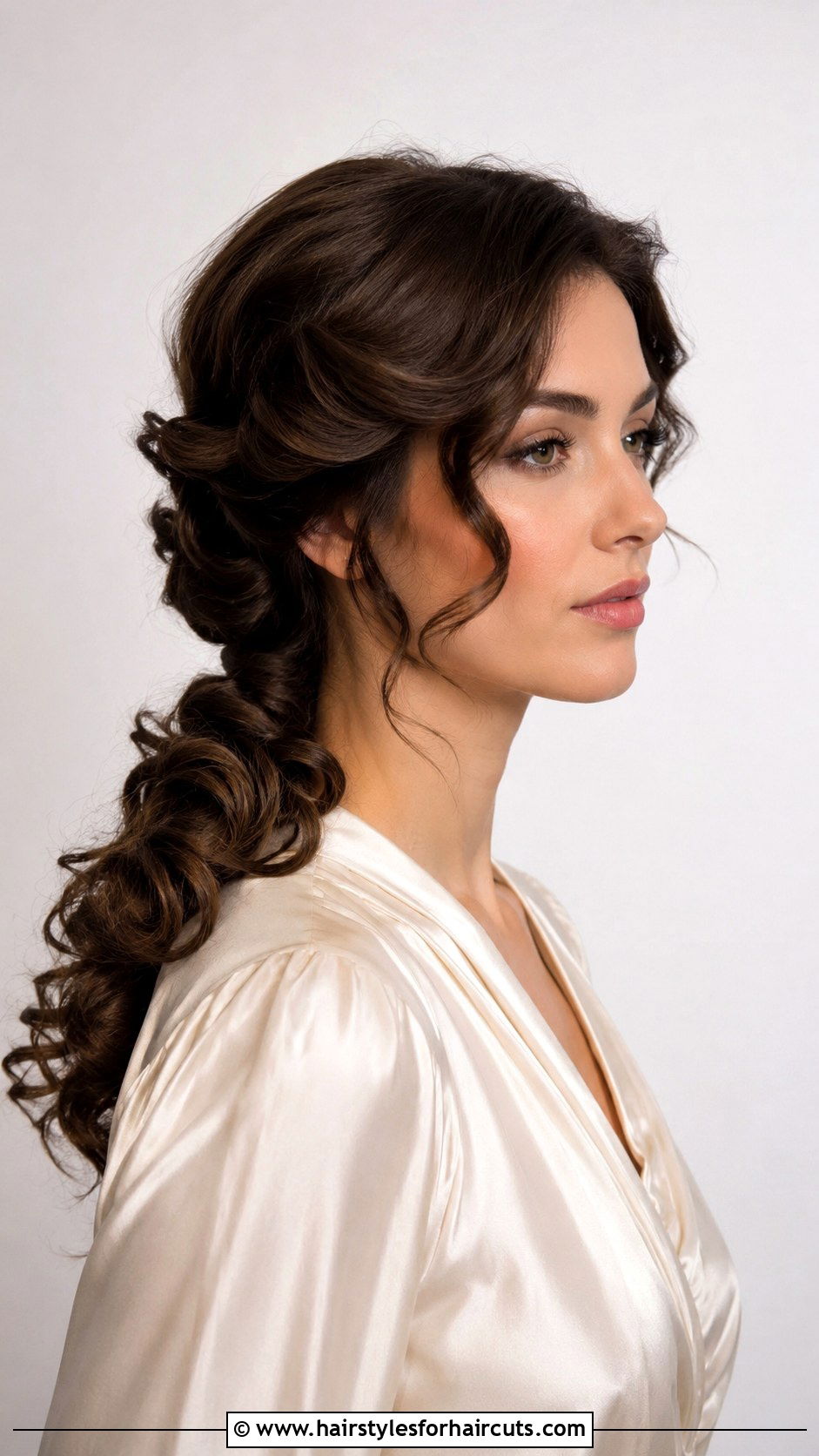 1920s Wrapped Low Ponytail With Curls - 25 1920s hairstyles for long curly hair - 25 1920s hairstyles for long curly hair