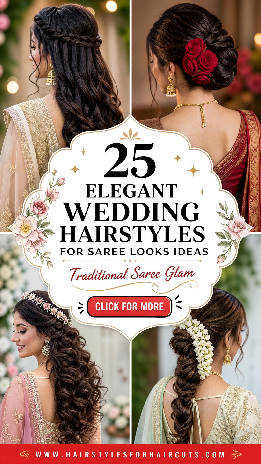 25 Elegant Wedding Hairstyles for Saree Looks - 25 Elegant Wedding Hairstyles for Saree Looks