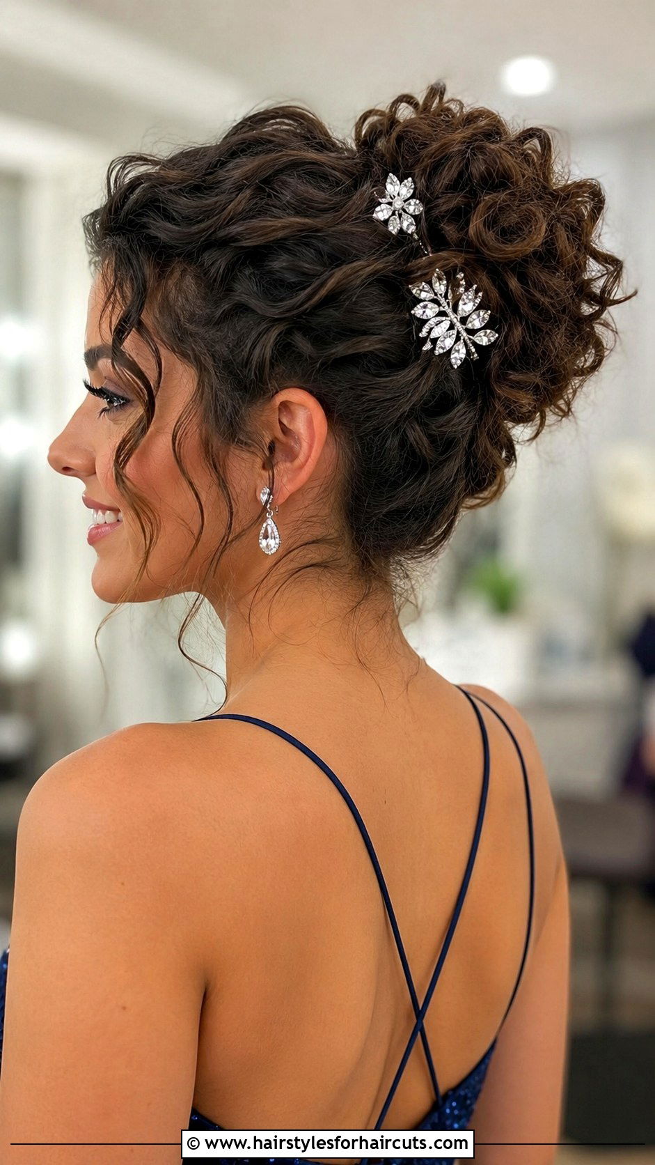 Accessorized Curly Updo Hoco - 25 hoco hairstyles for curly hair - 25 hoco hairstyles for curly hair