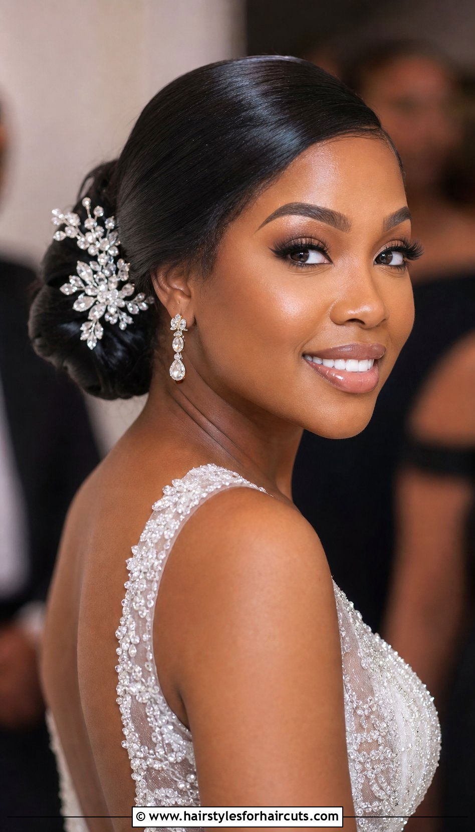 Accessorized Low Bun With Pins - 25 low bun hairstyles for black hair wedding - 25 low bun hairstyles for black hair wedding