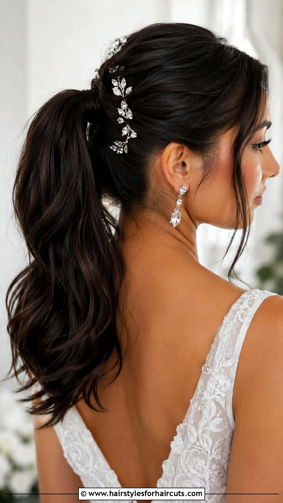 Accessorized Mid Height Ponytail - 25 elegant wedding hairstyles for long hair - 25 elegant wedding hairstyles for long hair