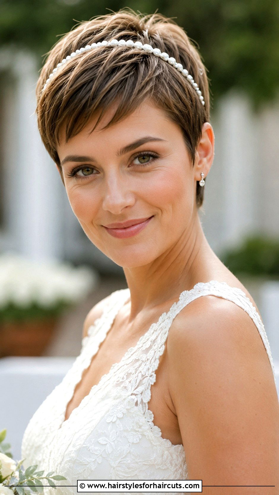 Accessorized Pixie With Headband - 25 wedding hairstyles for short length hair - 25 wedding hairstyles for short length hair