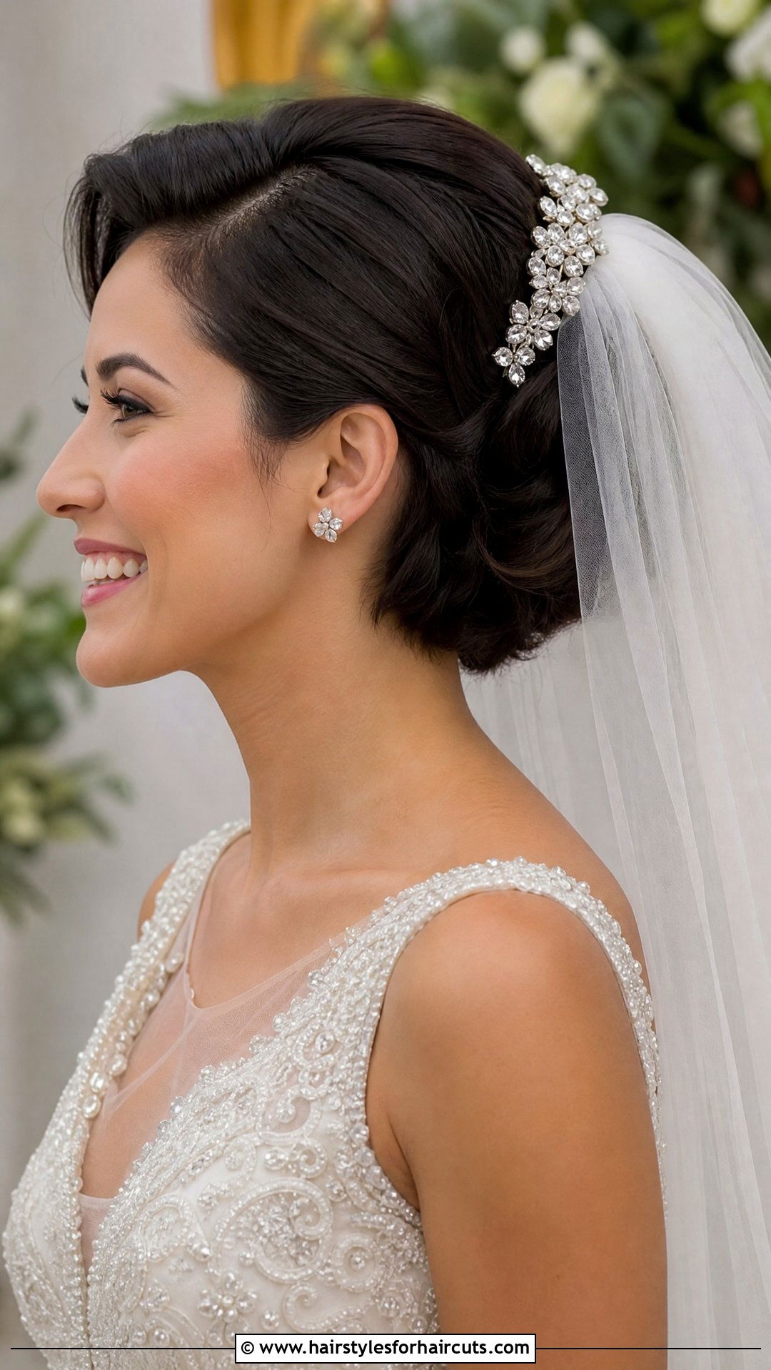Accessorized Short Hair With Veil - 25 wedding party hairstyles for short hair - 25 wedding party hairstyles for short hair