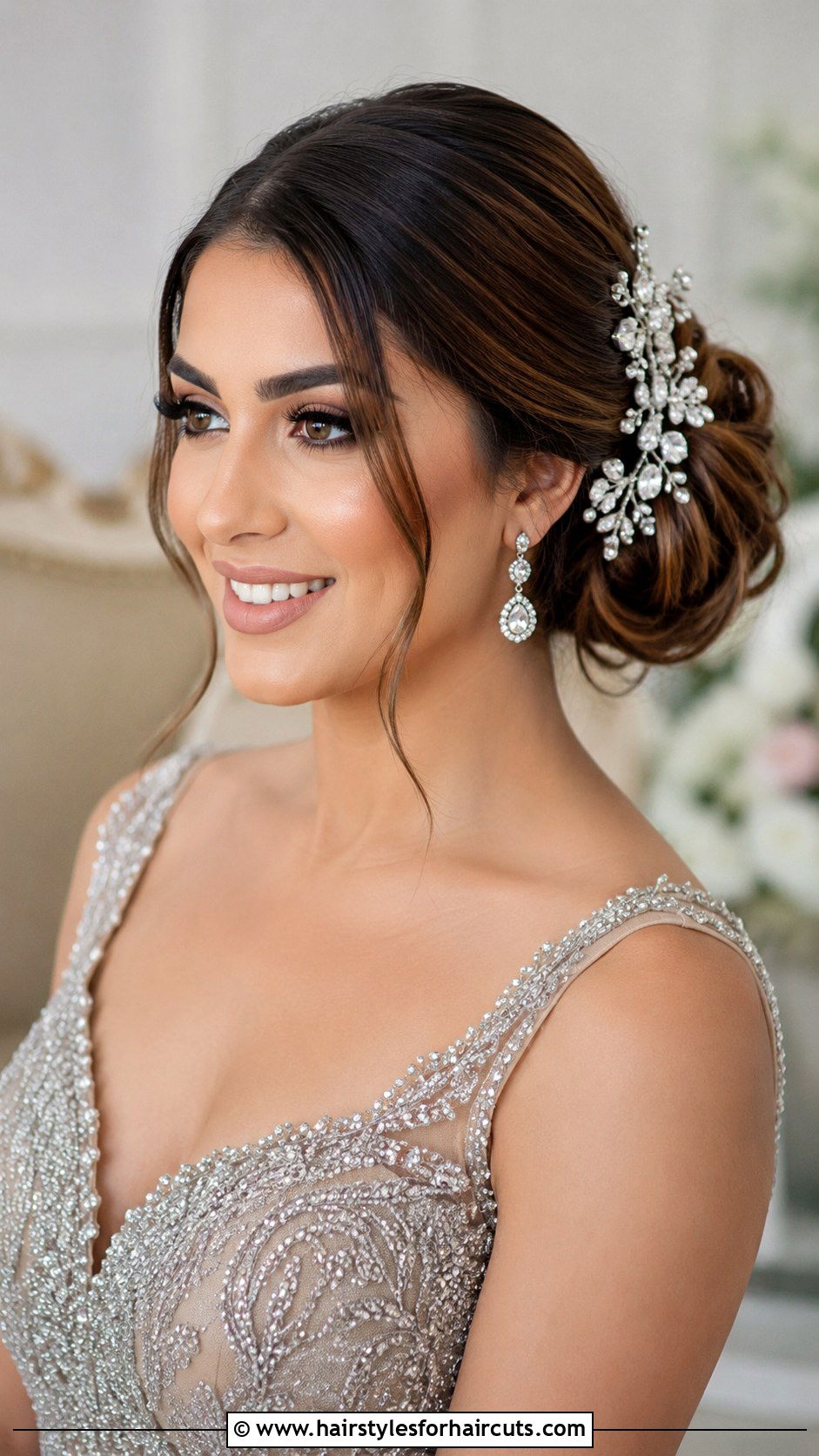 Accessorized Side Bun Bridal - 25 side wedding hairstyles long hair - 25 side wedding hairstyles long hair