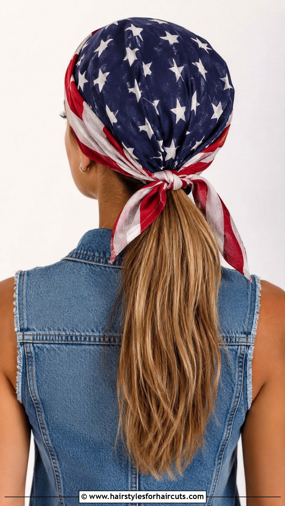 American Flag Bandana Low Ponytail - 25 4th of july hairstyles - 25 4th of july hairstyles
