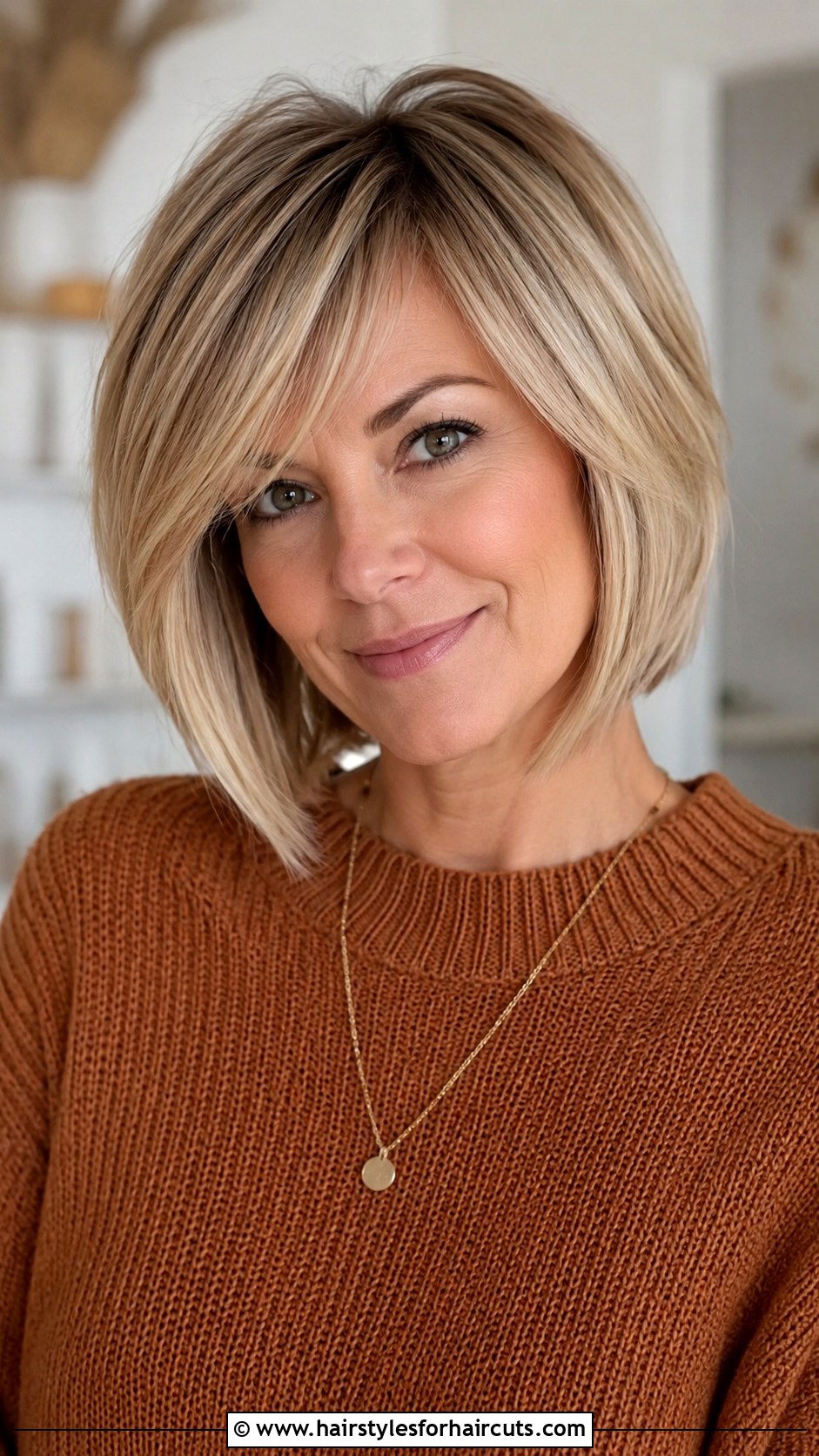 Angled Bob With Side Swept Bangs - 25 bob haircuts for round face - 25 bob haircuts for round face