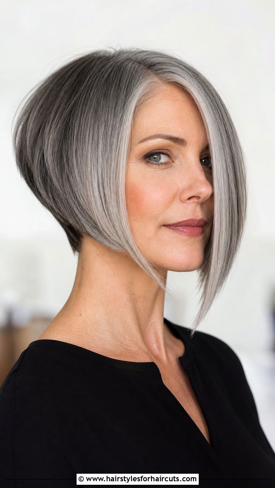 Angled Gray Bob - 25 bob natural gray hairstyles - 25 bob natural gray hairstyles