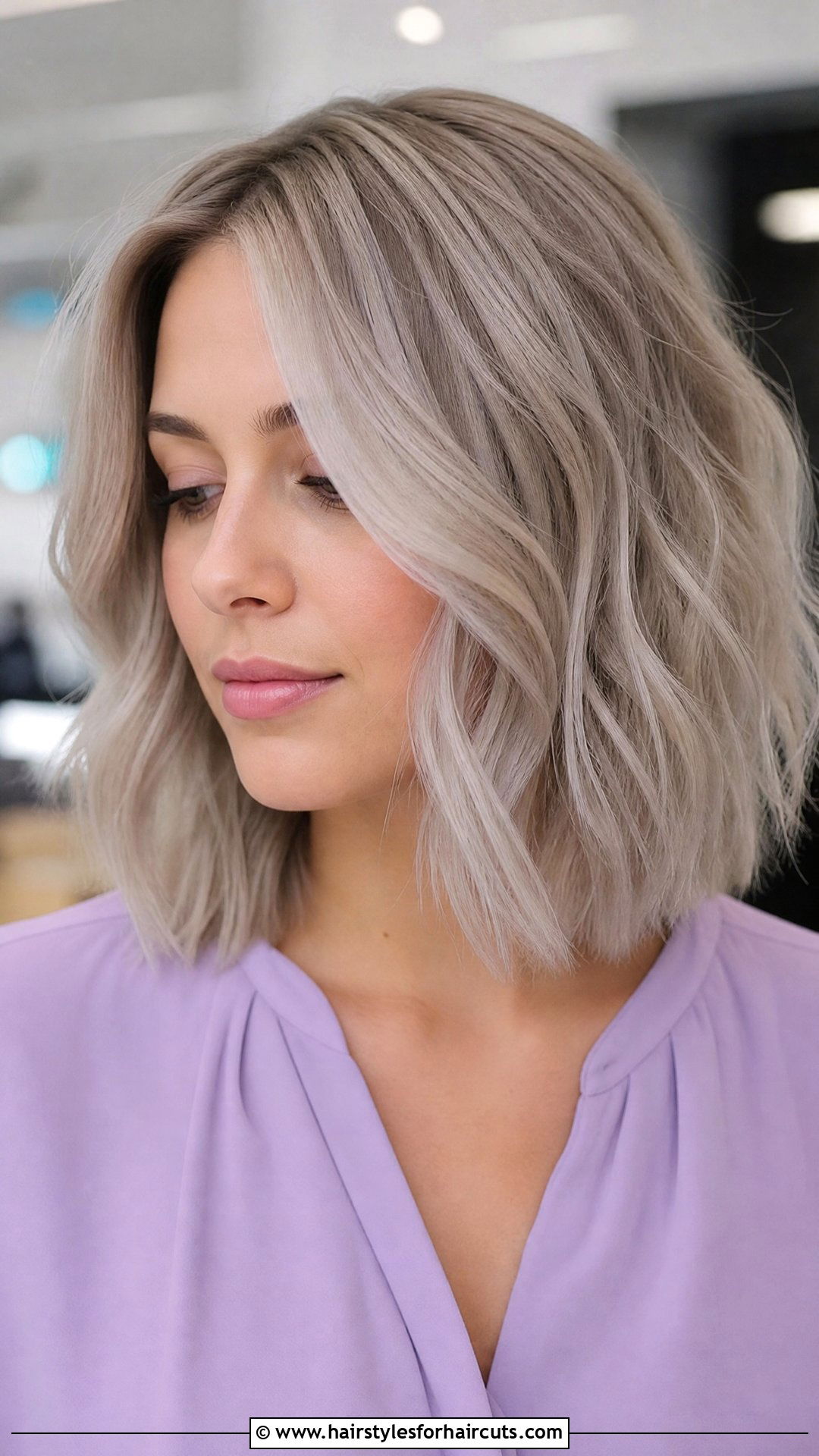 Ash Blonde Wavy Lob Haircut - 25 hairstyles to hide grey hair - 25 hairstyles to hide grey hair