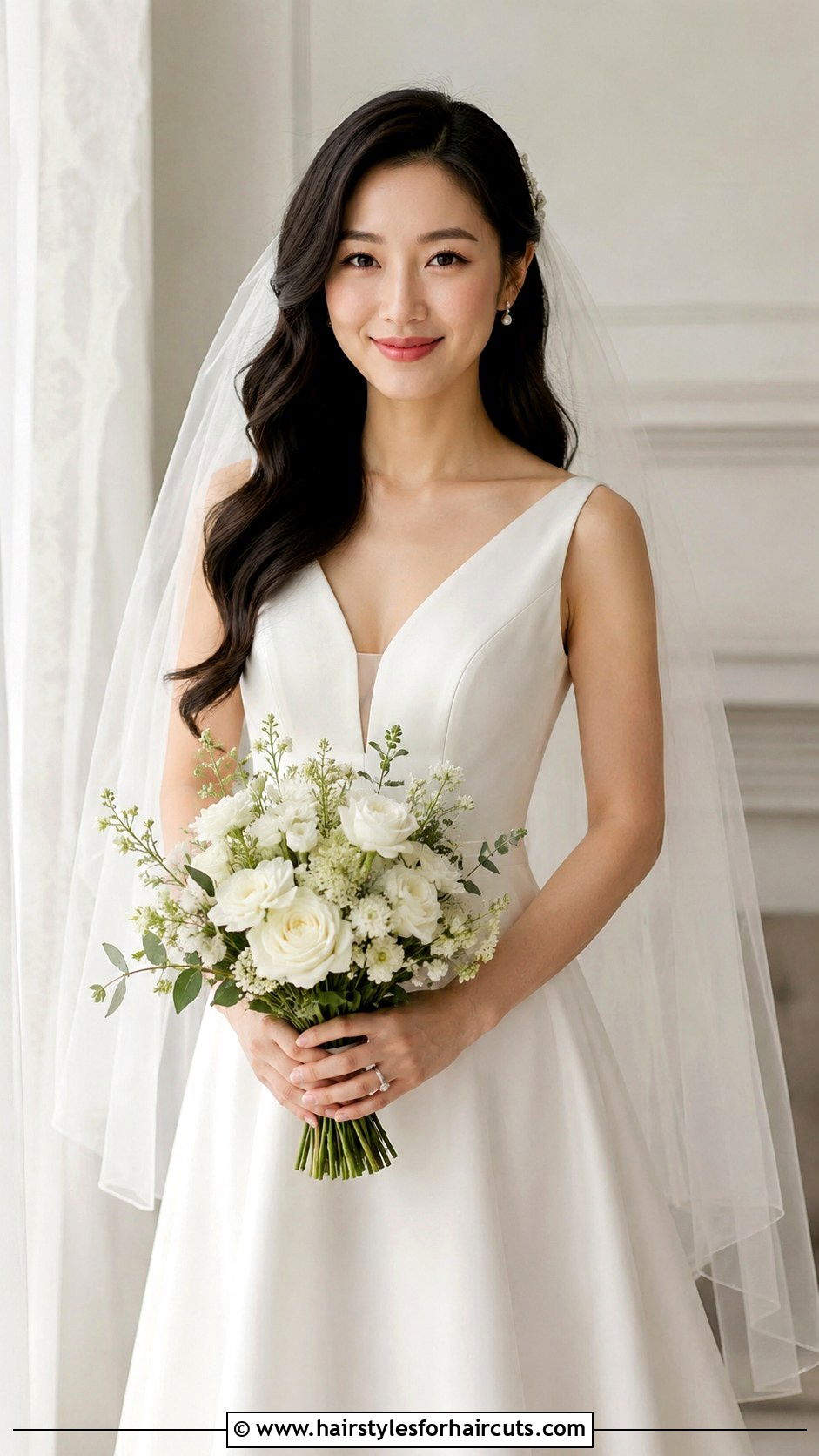 Asian Bridal Soft Waves With Veil - 25 asian bridal hairstyles - 25 asian bridal hairstyles