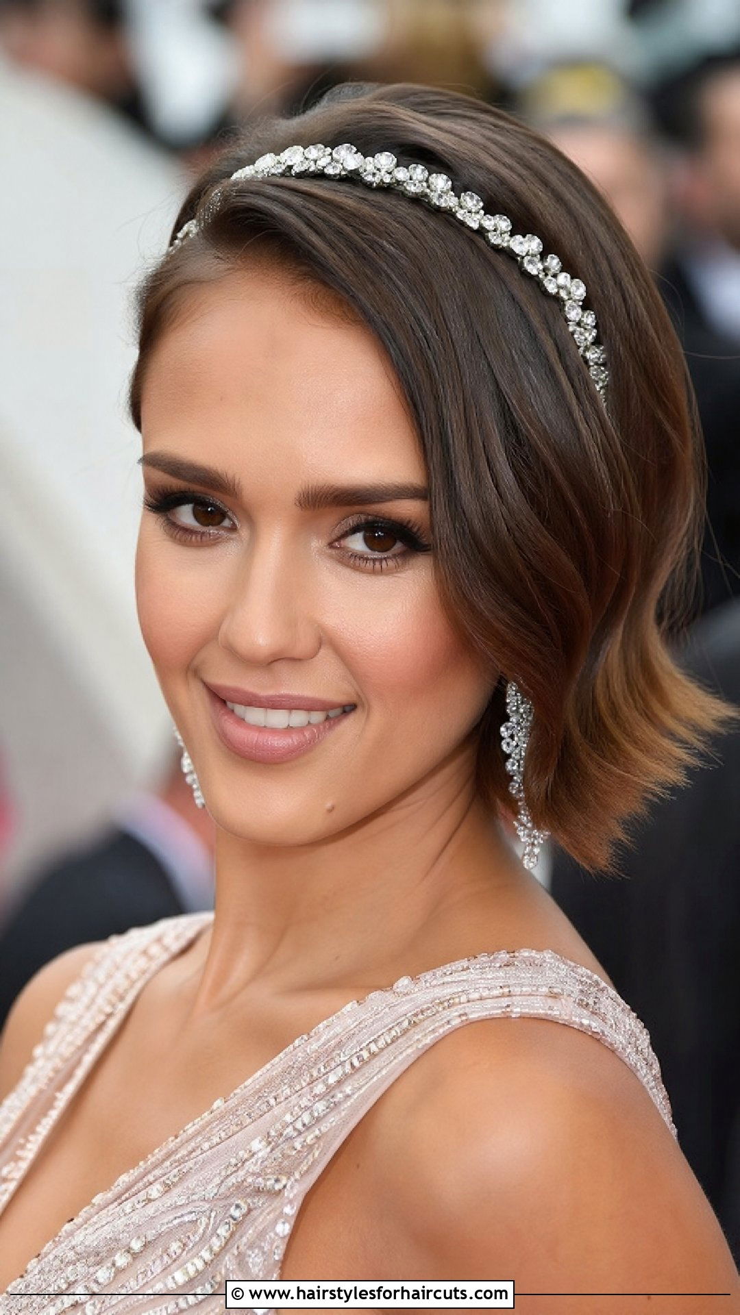 Asymmetrical Bob With Crystal Headband - 25 headband hairstyles for short hair - 25 headband hairstyles for short hair
