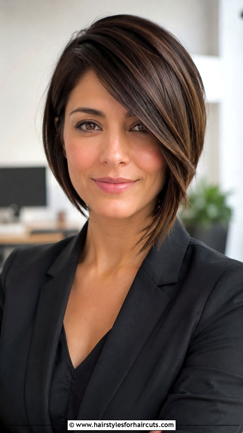 Asymmetrical Bob With Side Swept Bangs - 25 haircuts for rectangle face - 25 haircuts for rectangle face