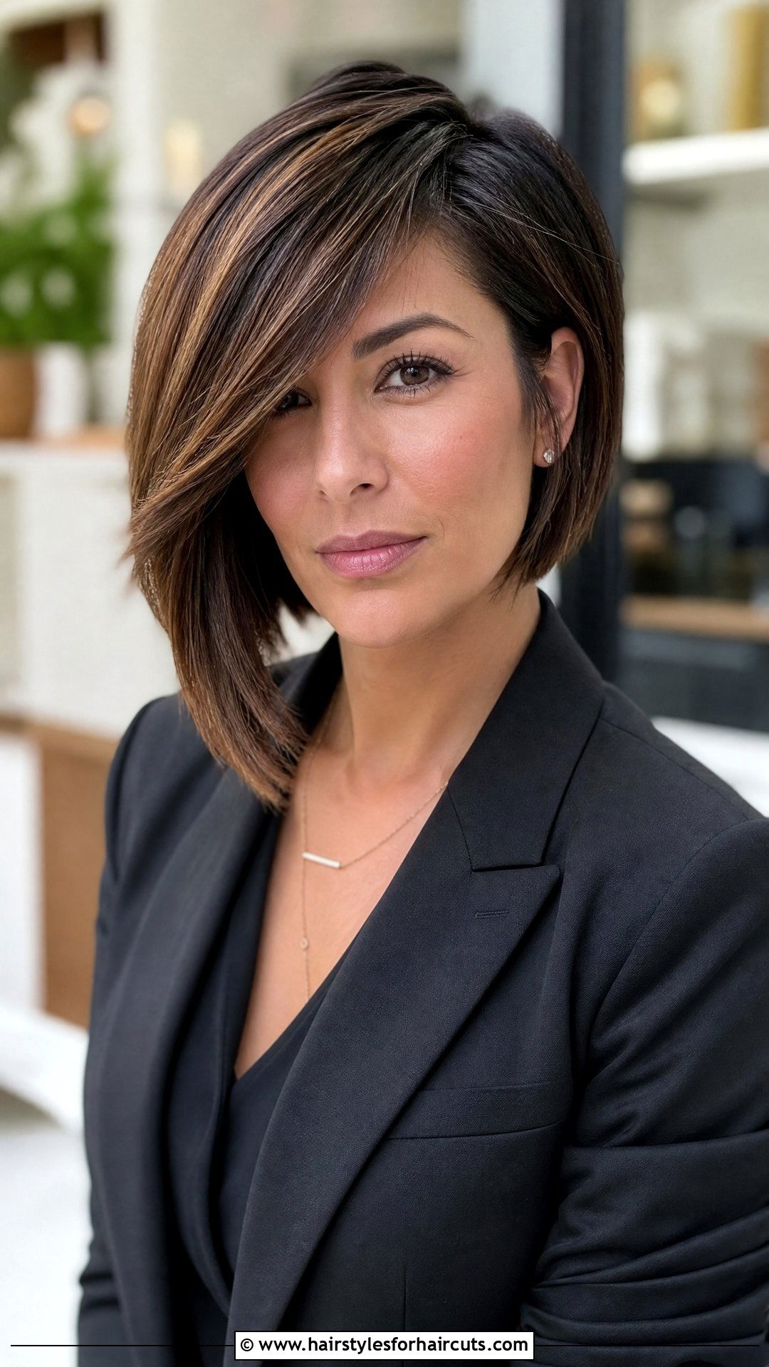 Asymmetrical Bob With Side Swept Bangs - 25 haircuts for short hair with bangs - 25 haircuts for short hair with bangs