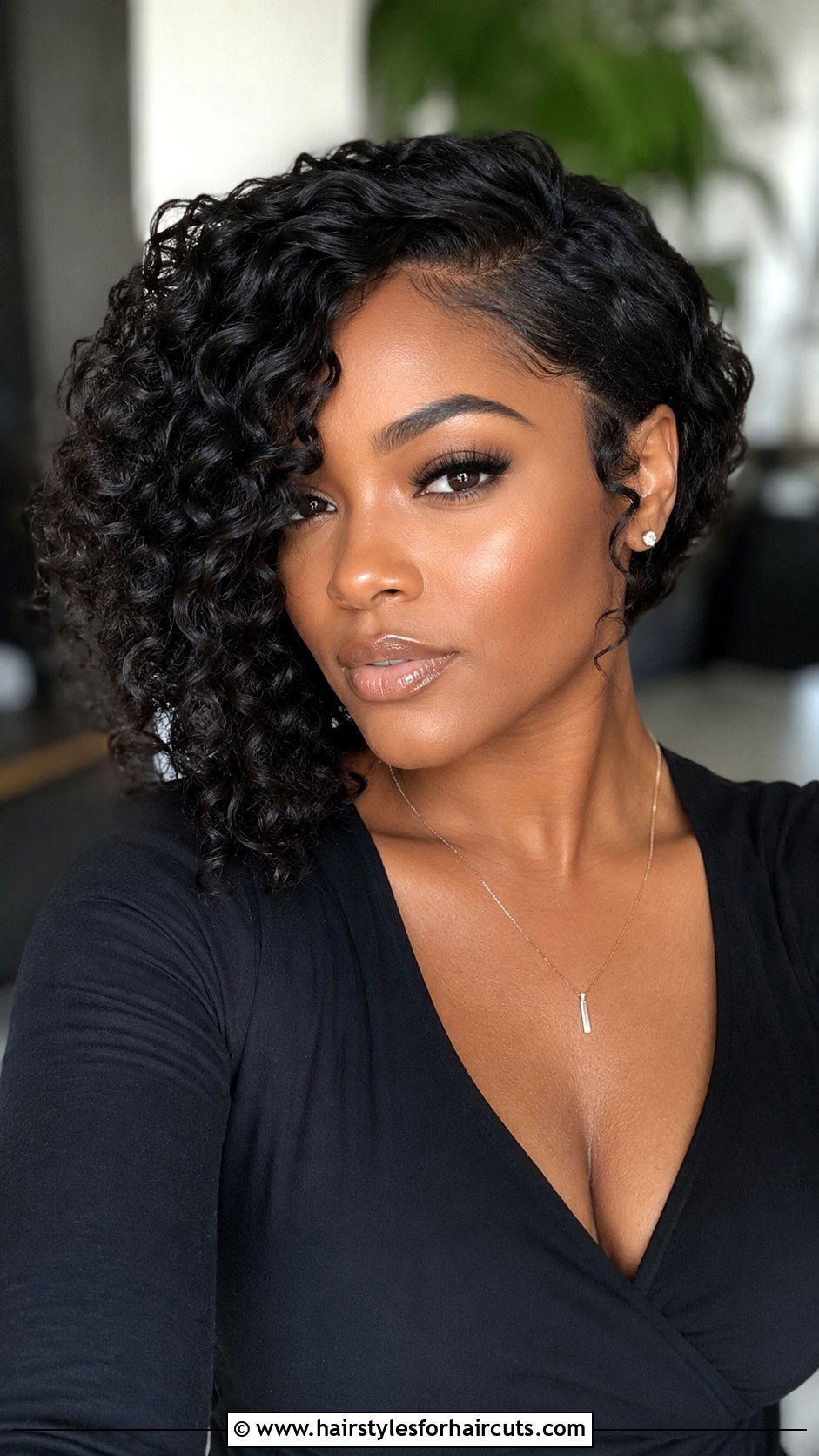 Asymmetrical Curly Bob - 25 best haircuts for black curly hair - 25 best haircuts for black curly hair