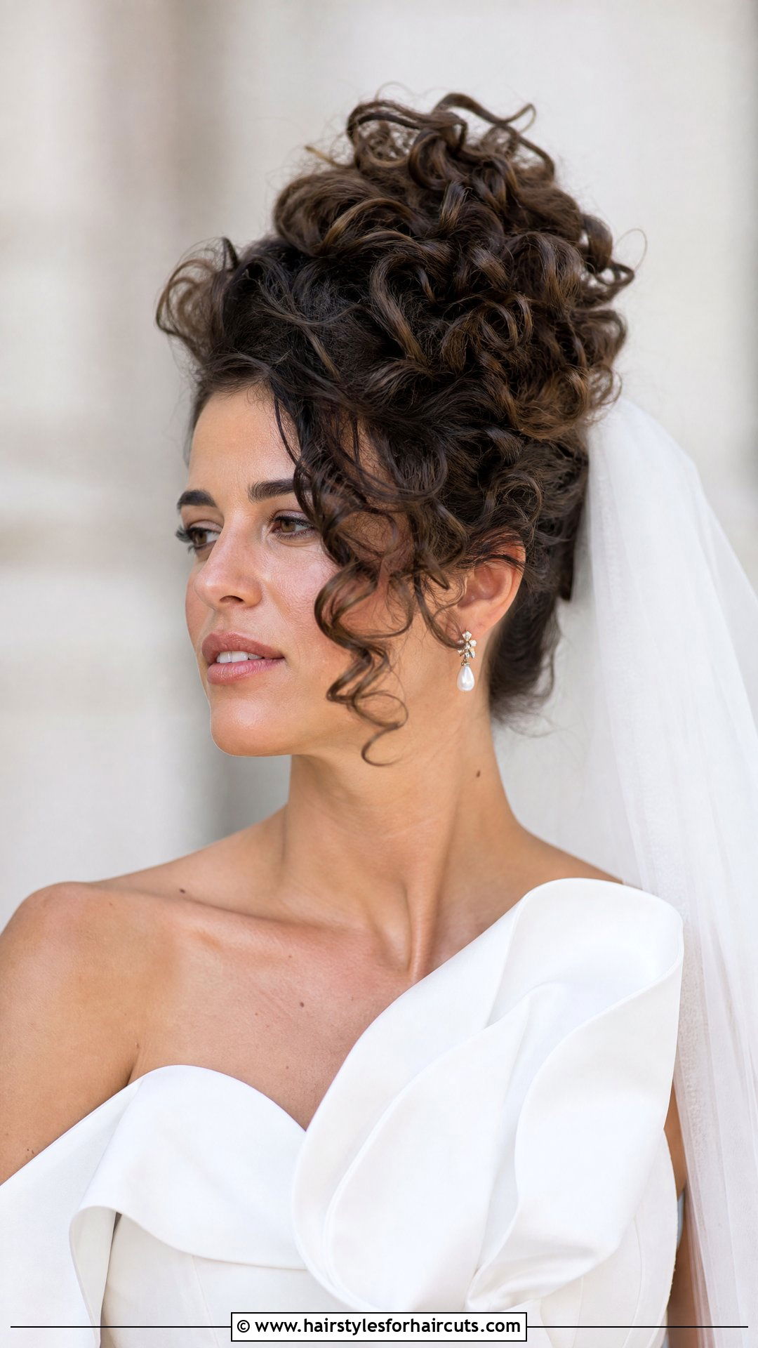 Asymmetrical Curly Updo Wedding Hairstyle With Veil - 25 wedding hairstyles with veil - 25 wedding hairstyles with veil