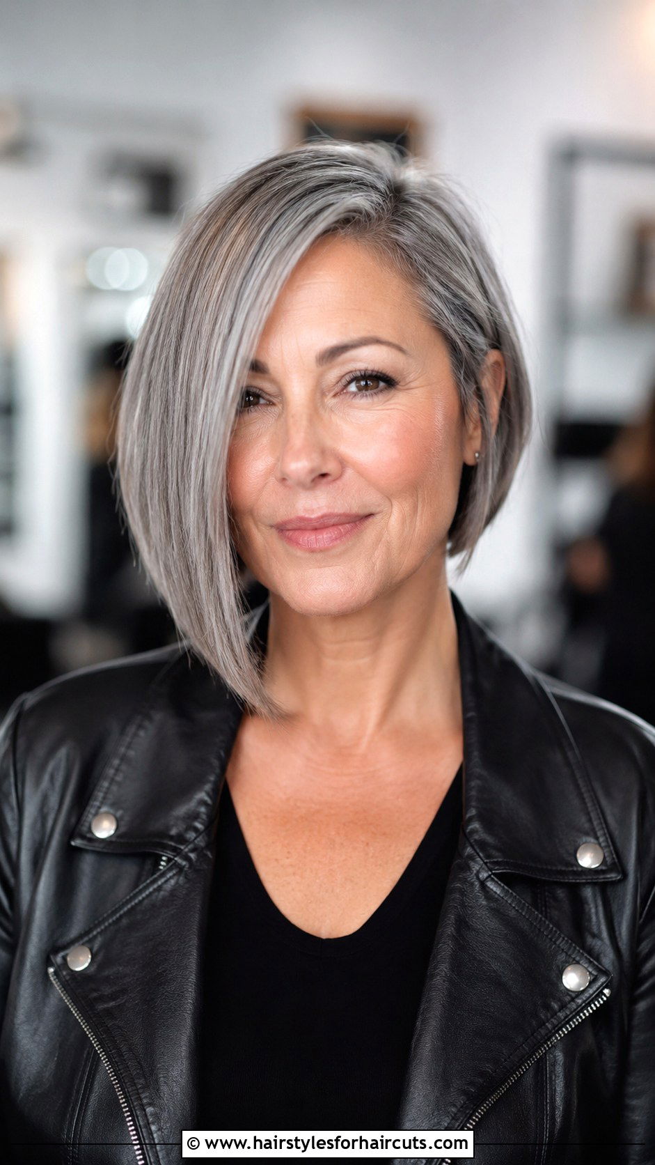 Asymmetrical Gray Bob - 25 gray hairstyles for women over 50 - 25 gray hairstyles for women over 50
