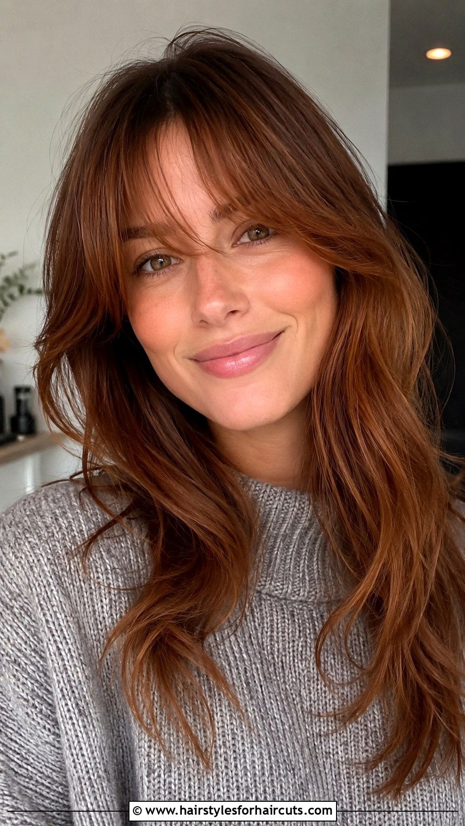 Auburn Brown Curtain Bangs - 25 brown hairstyles - 25 brown hairstyles