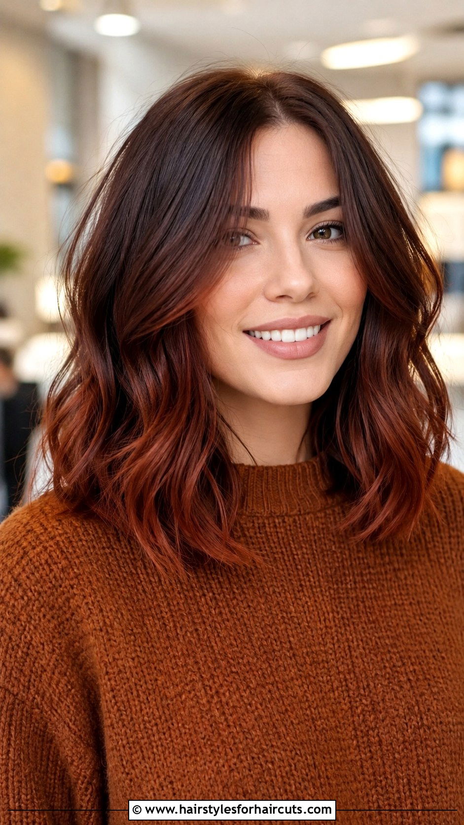 Auburn Brown Lob - 25 brown and red hairstyles - 25 brown and red hairstyles