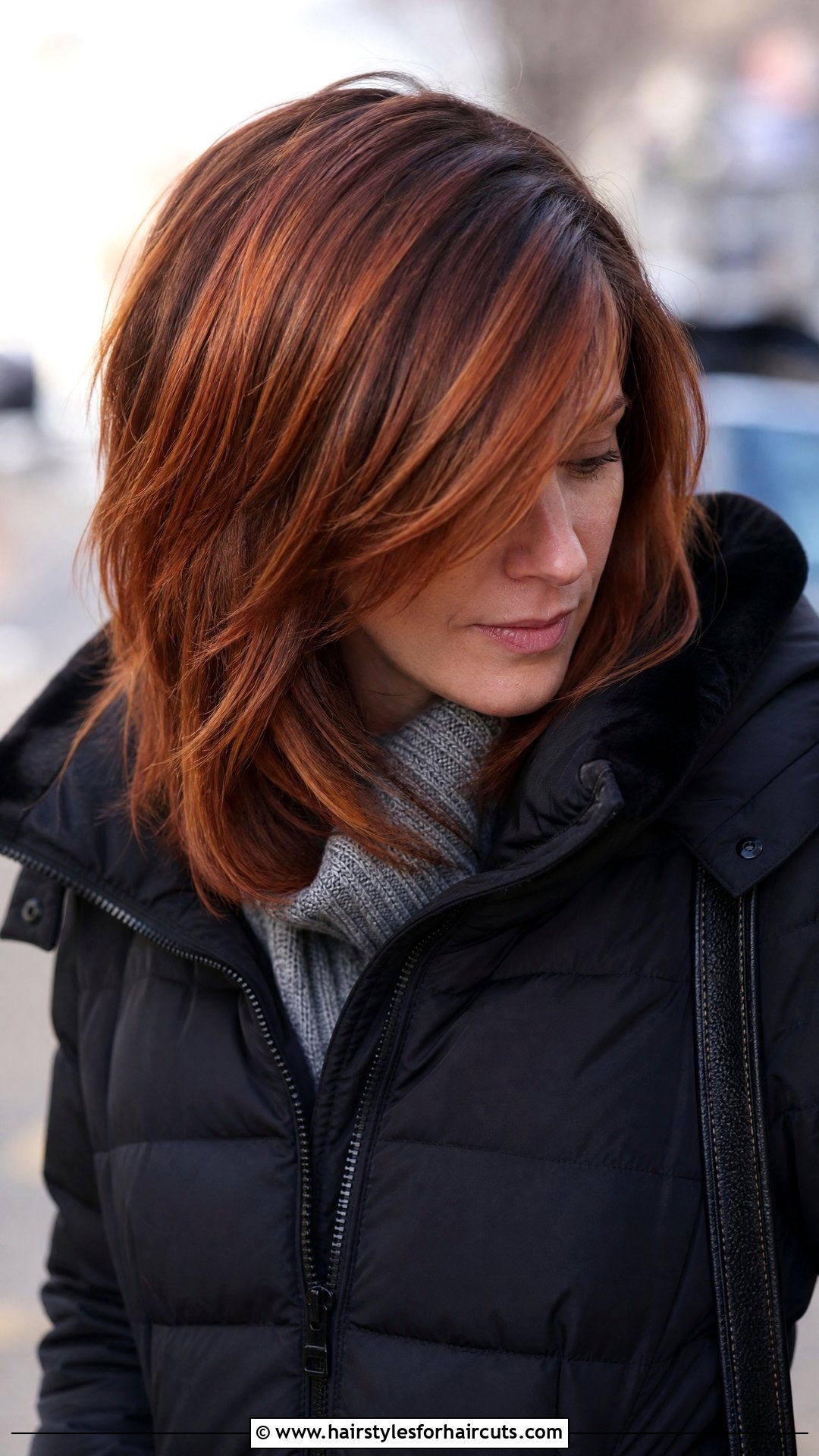 Auburn Highlighted Layered Haircut - 25 hairstyles to hide grey hair - 25 hairstyles to hide grey hair