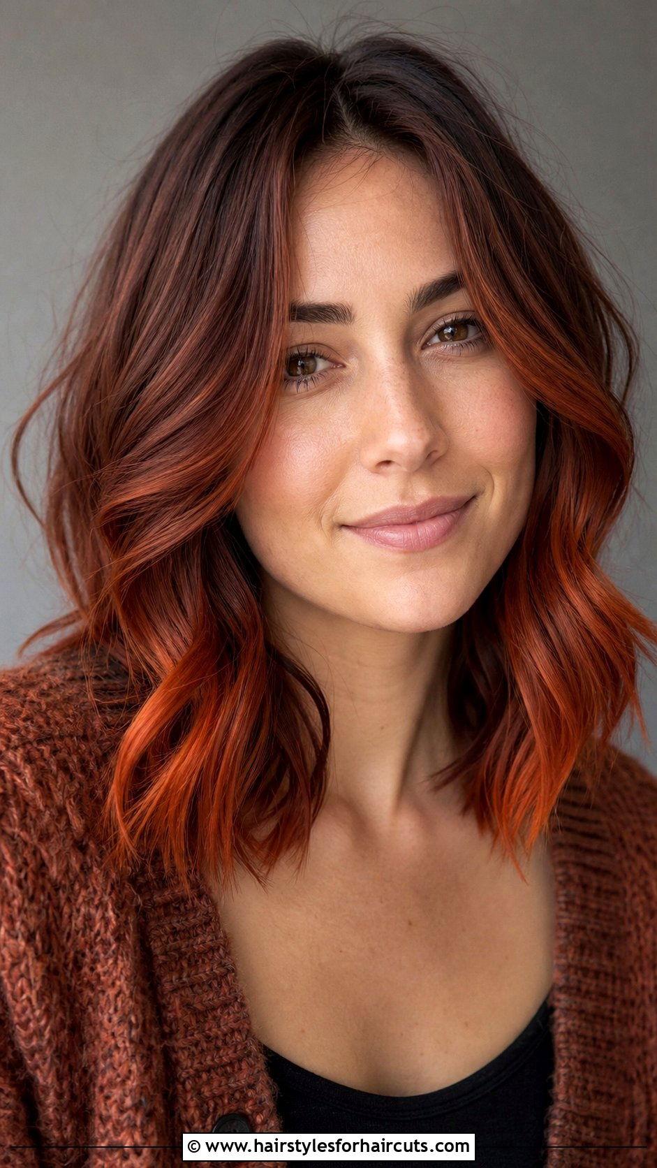 Auburn Ombre Wavy Lob - 25 ombre hairstyles - 25 ombre hairstyles