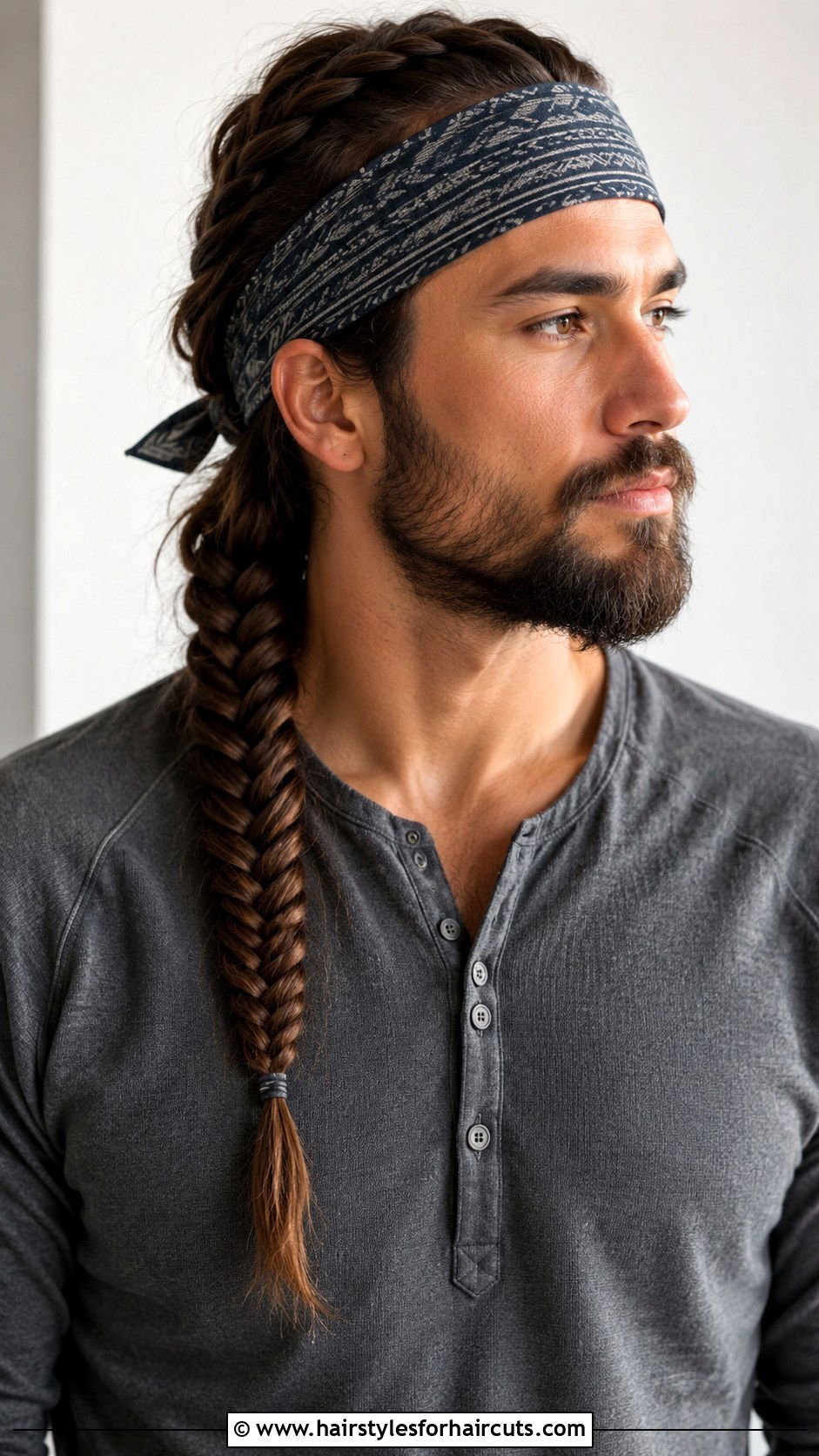 Bandana With Fishtail Braid - 25 bandana hairstyles men long hair - 25 bandana hairstyles men long hair