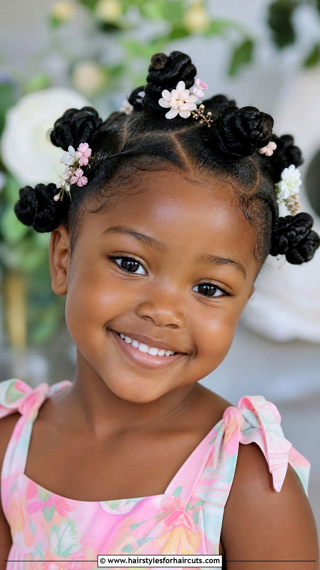 Bantu Knots With Floral Accessories - 25 flower girl hairstyles for black hair - 25 flower girl hairstyles for black hair