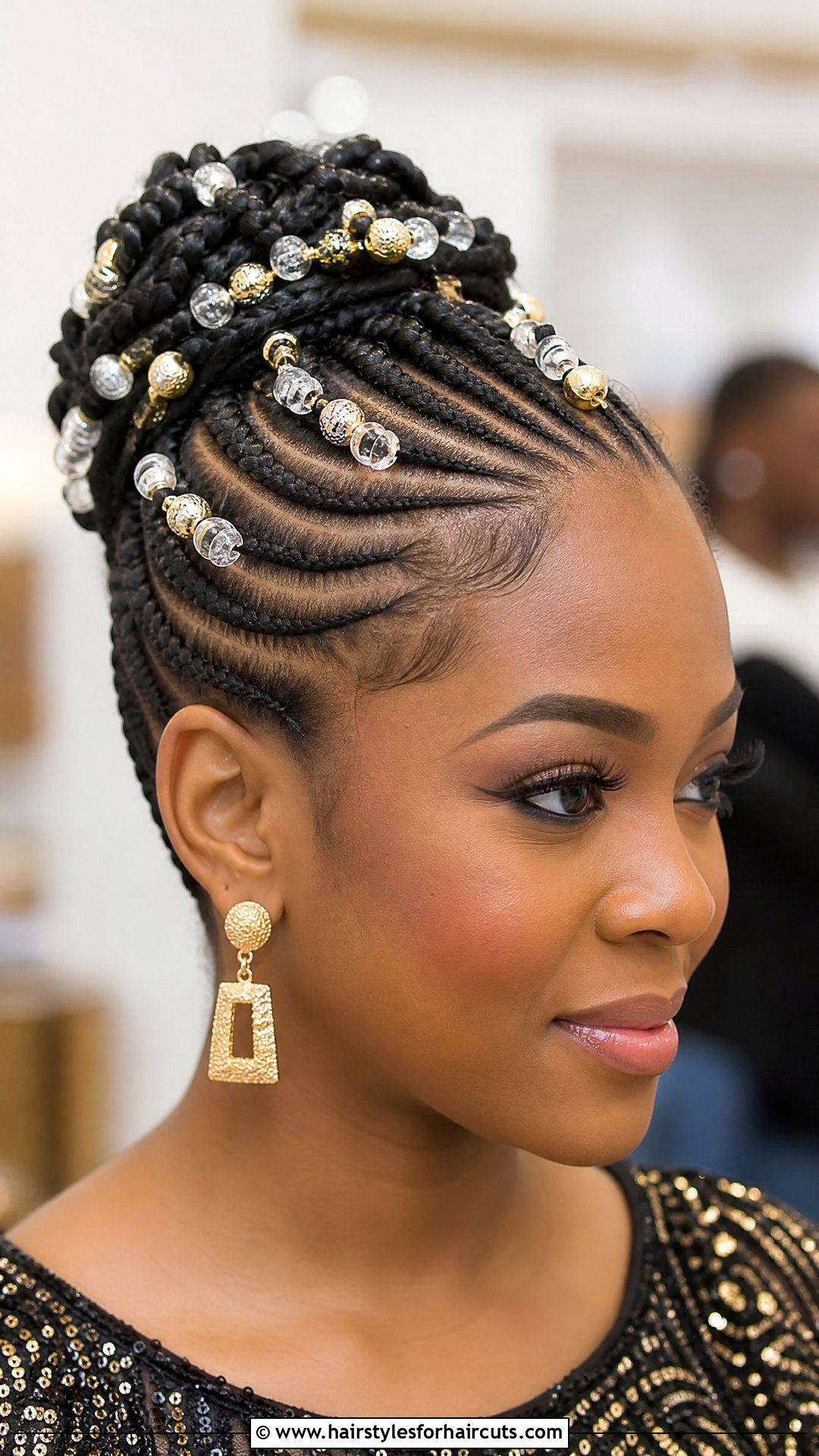 Beaded Cornrow Updo - 25 cornrow updo hairstyles for black hair - 25 cornrow updo hairstyles for black hair