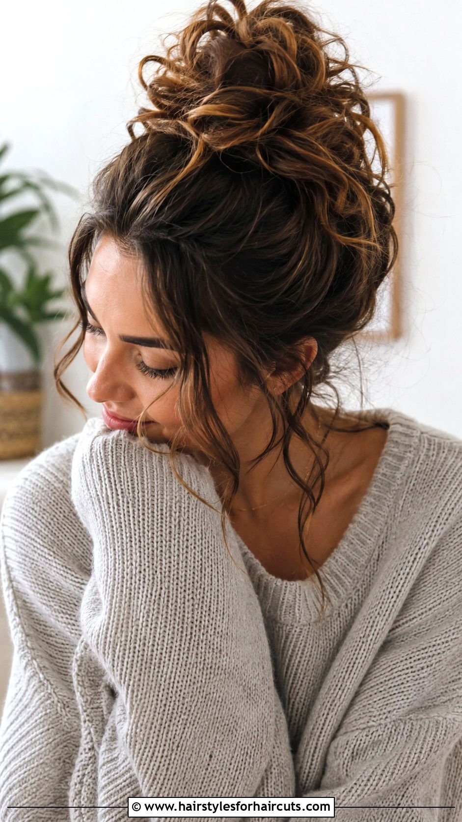 Big Curly Messy Bun - 25 big curly hairstyles for long hair - 25 big curly hairstyles for long hair