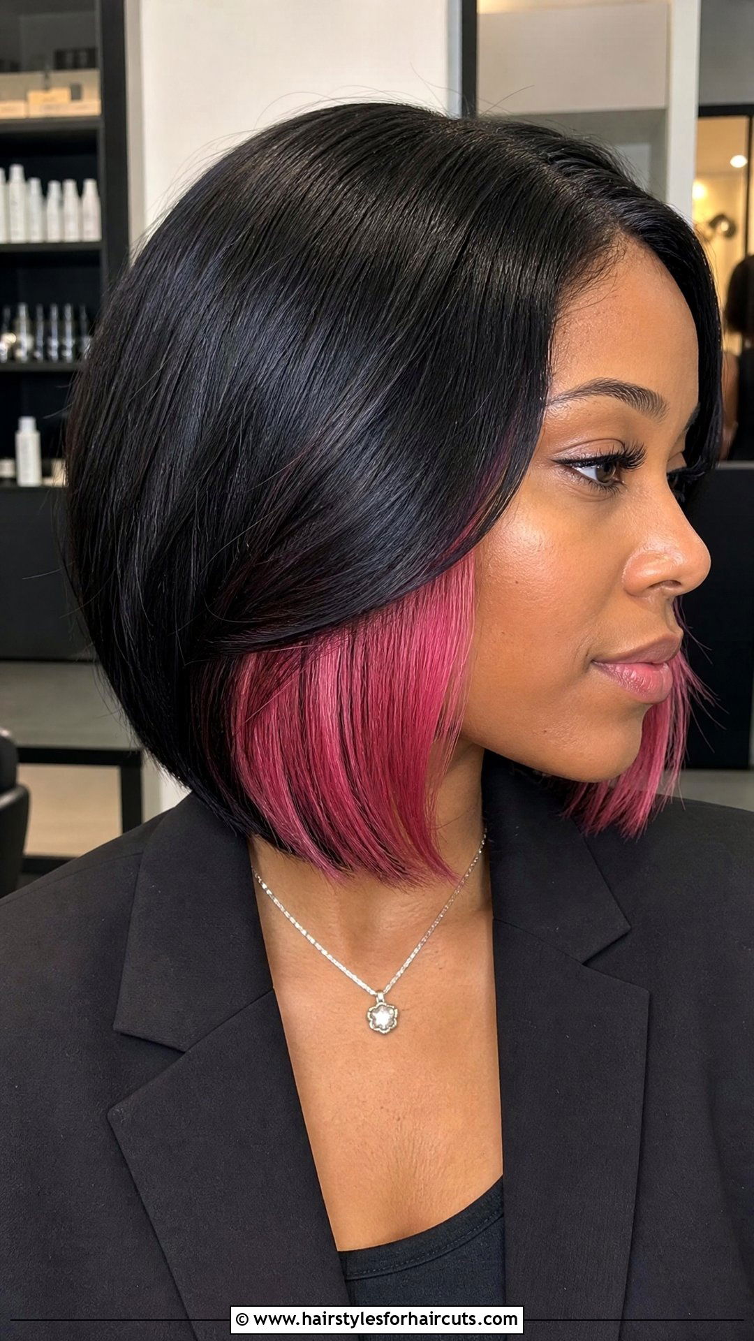 Black Bob With Pink Peekaboo Highlights - 25 black and pink hairstyles - 25 black and pink hairstyles