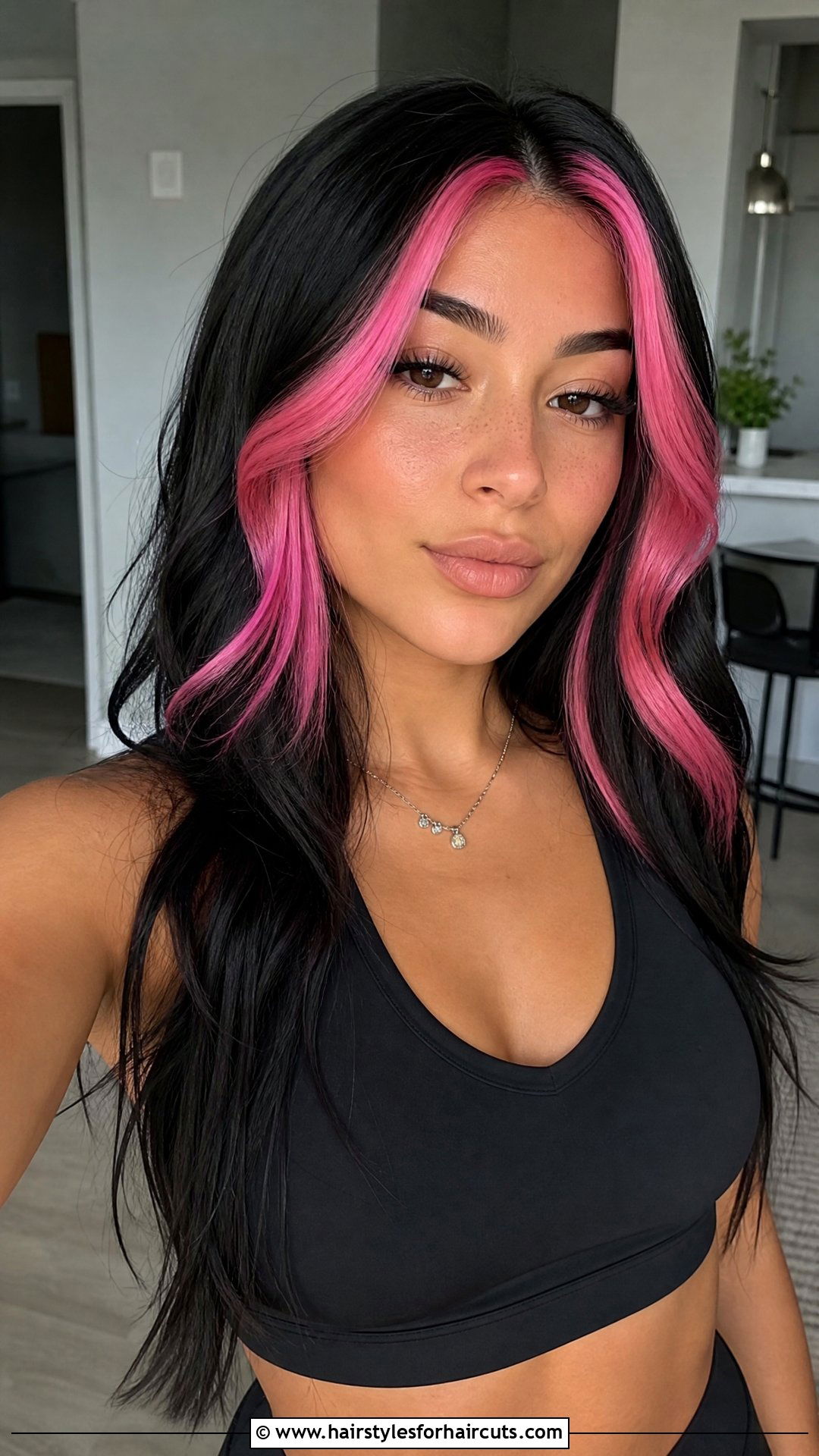 Black Hair With Pink Money Piece - 25 black and pink hairstyles - 25 black and pink hairstyles