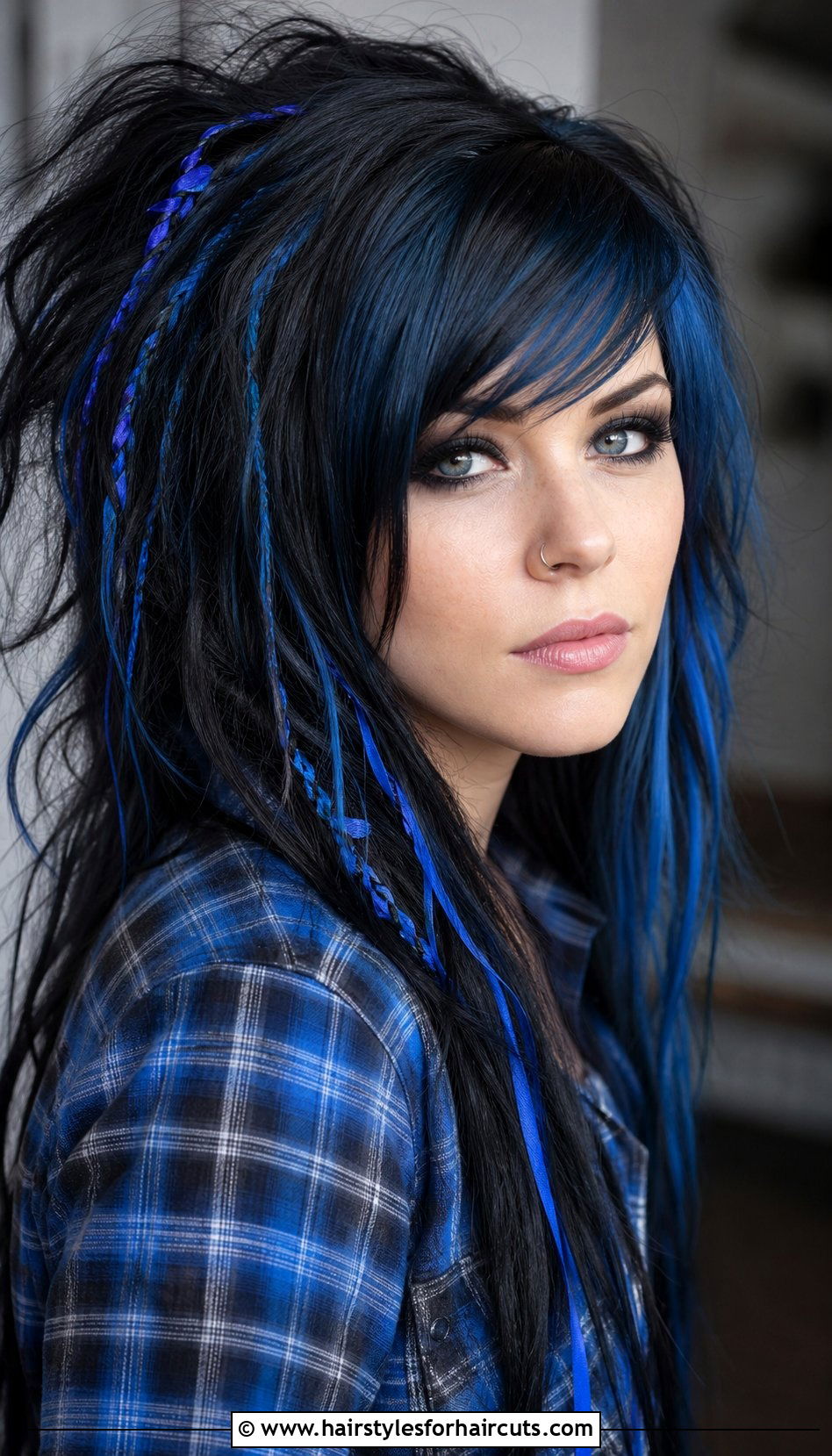 Blue And Black Teased Long Scene Haircut - 25 long hair scene haircuts - 25 long hair scene haircuts