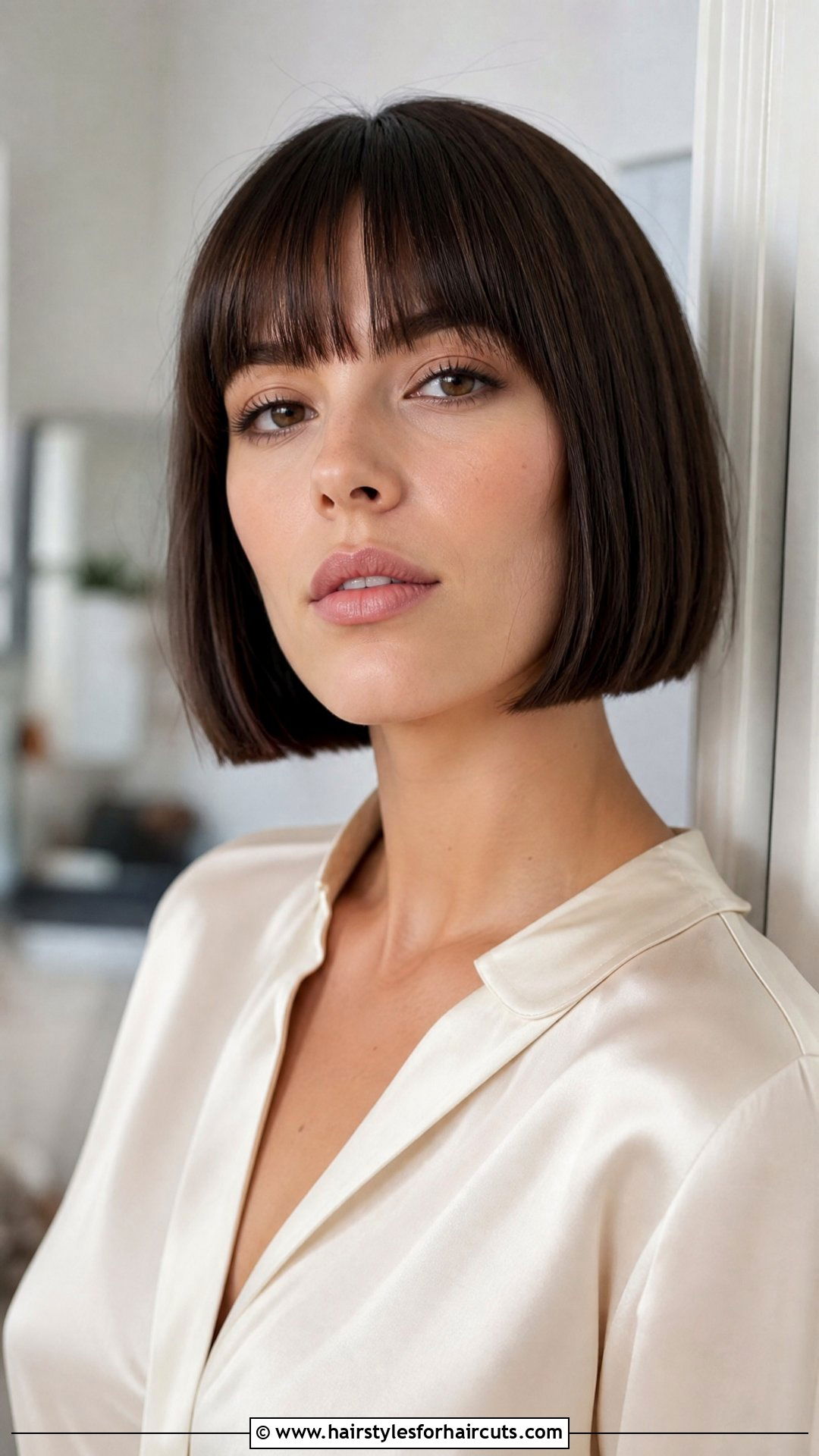 Blunt Bob With Bangs - 25 hairstyles for big forehead and thin hair - 25 hairstyles for big forehead and thin hair