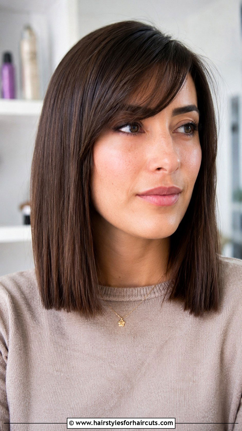 Blunt Cut with Side Swept Bangs - 25 hairstyles for thin fine hair over 40 - 25 hairstyles for thin fine hair over 40