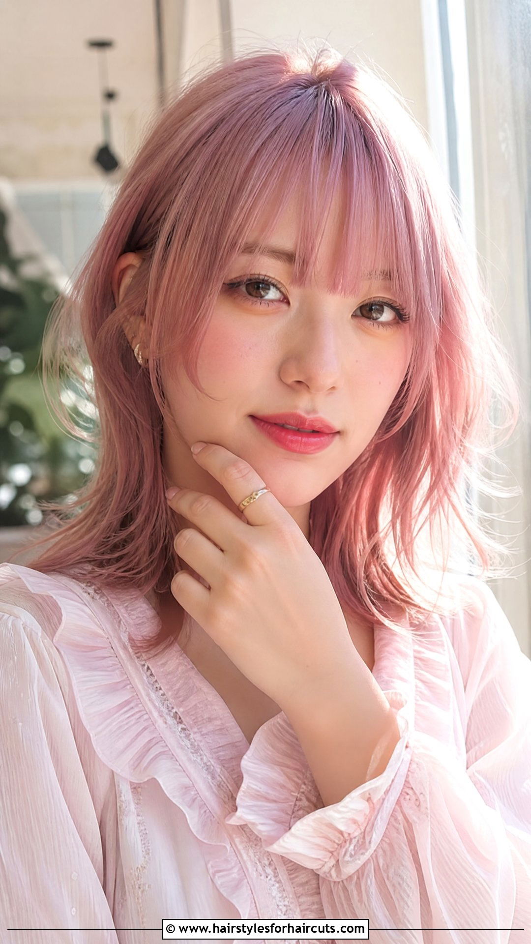 Blush Pink Medium Haircut With Bangs - 25 pink hairstyles for medium hair - 25 pink hairstyles for medium hair
