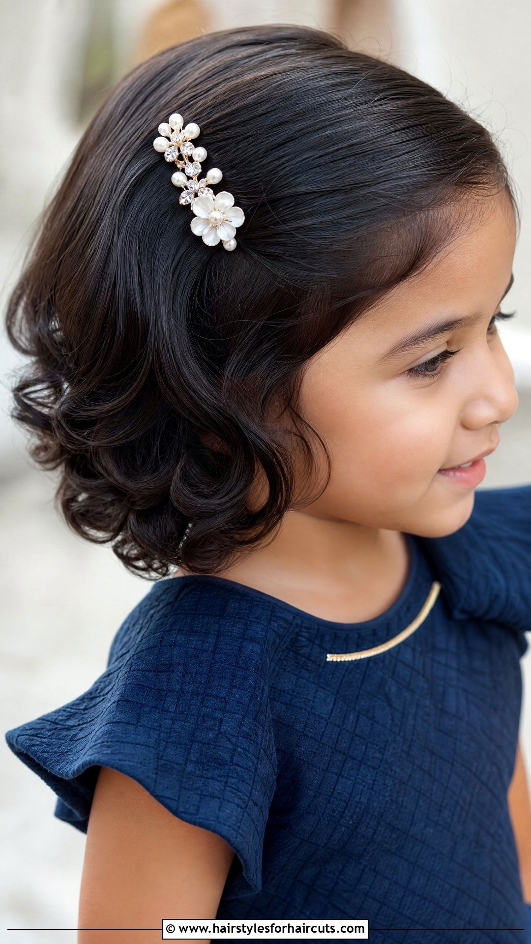 Bob With Curly Underneath And Floral Comb - 25 flower girl hairstyles for short hair - 25 flower girl hairstyles for short hair