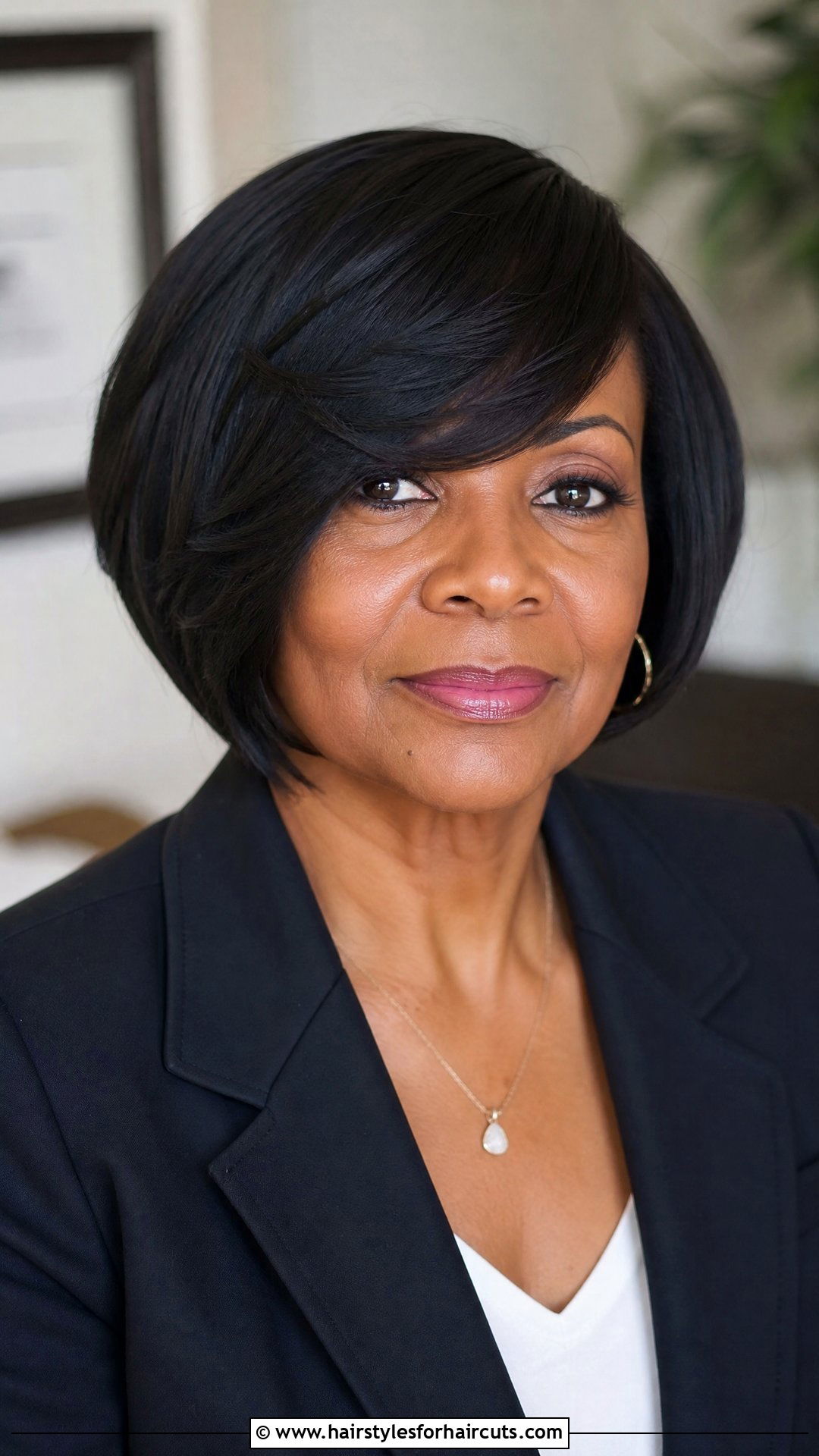 Bob With Side Swept Bangs - 25 hairstyles for black women over 50 - 25 hairstyles for black women over 50
