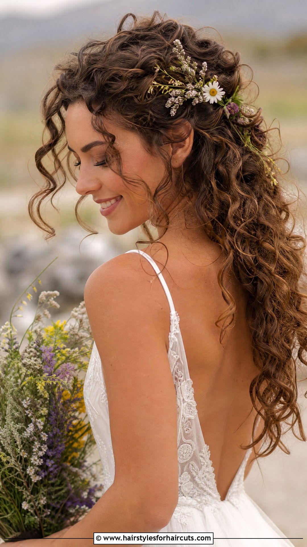 Bohemian Curly Wedding Hairstyle - 25 wedding hairstyles for thick curly hair - 25 wedding hairstyles for thick curly hair