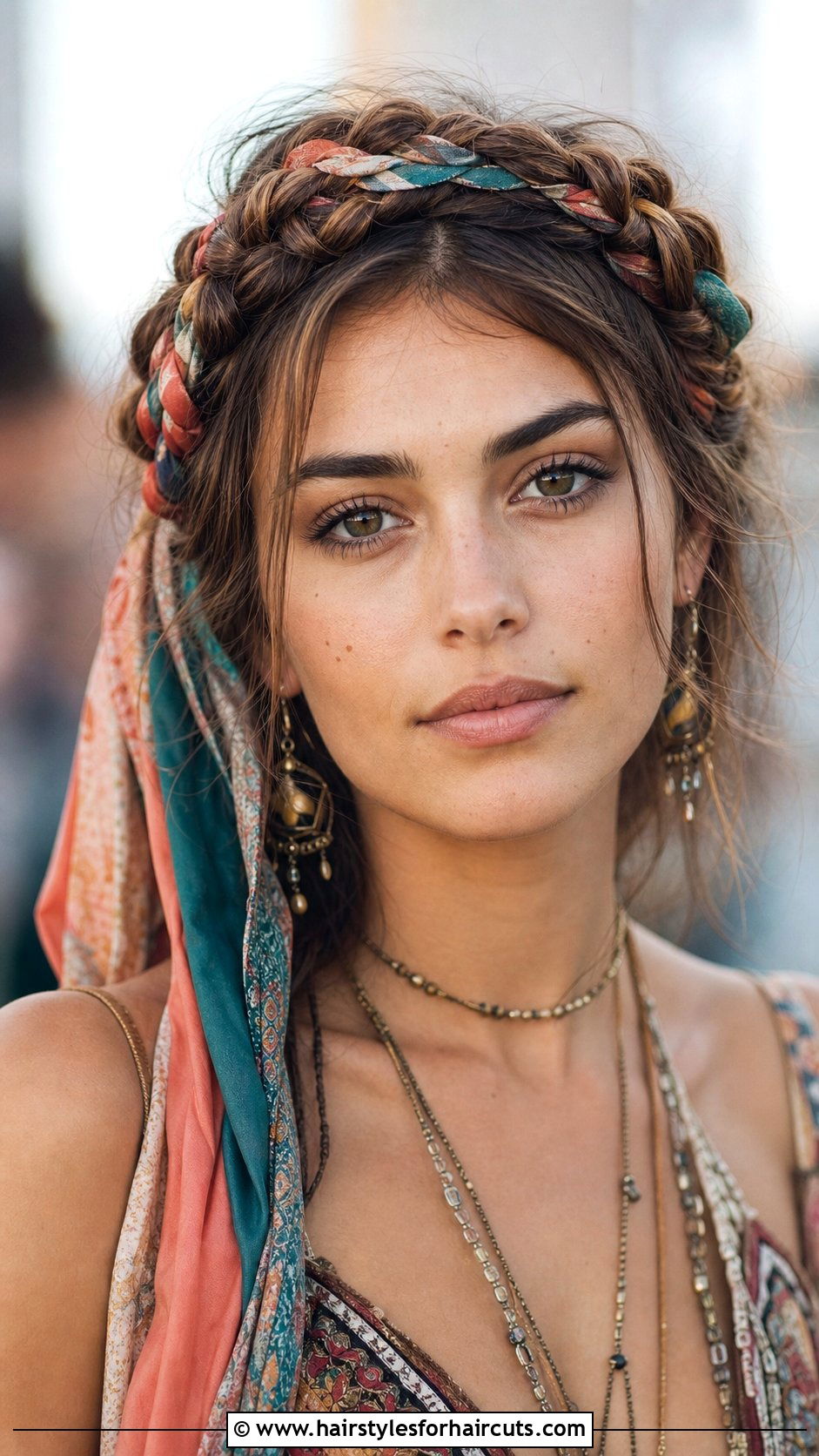 Boho Braided Crown With Scarf - 25 hairstyles with scarves - 25 hairstyles with scarves