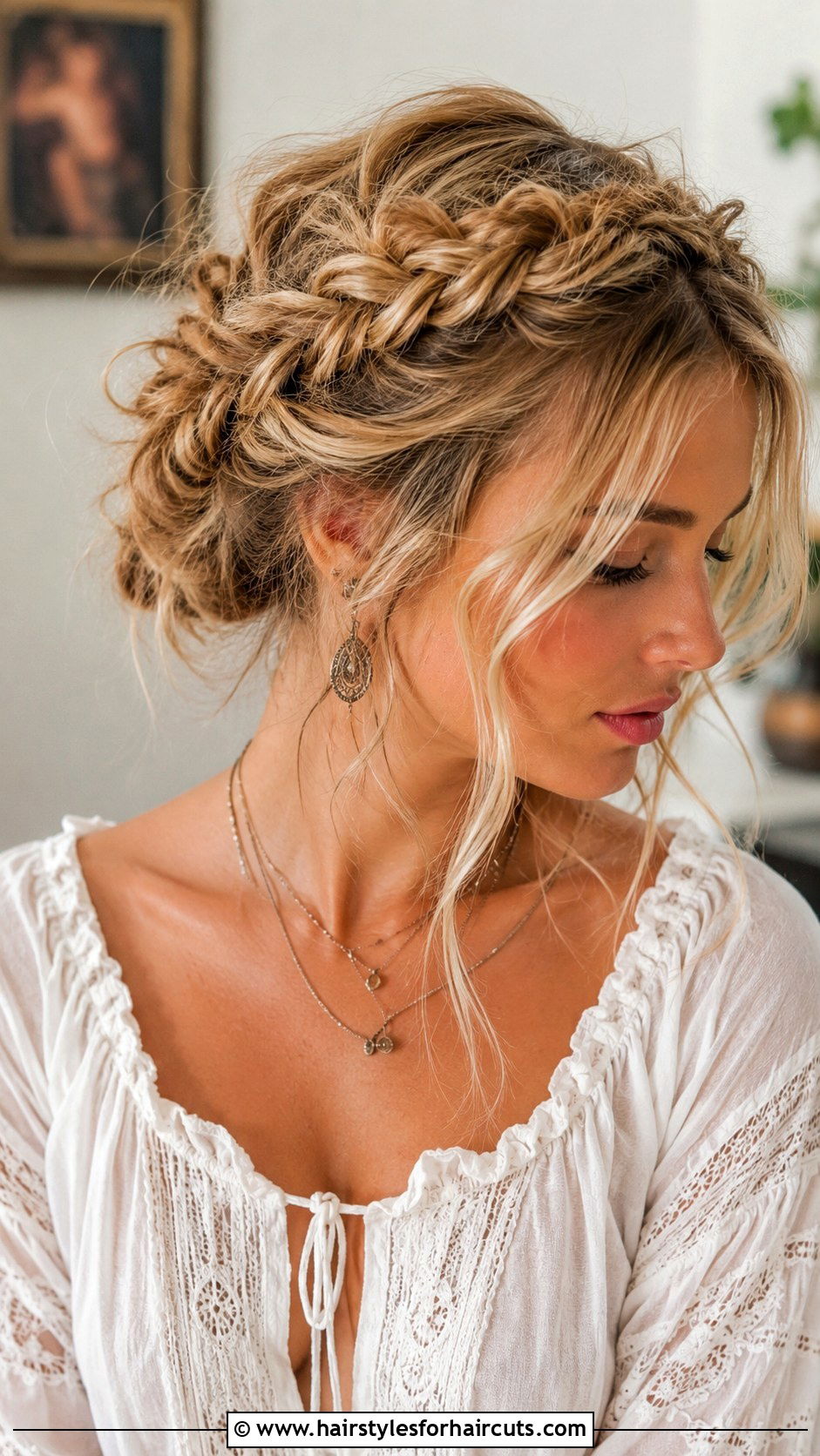 Boho Braided Updo - 25 easy up hairstyles for medium hair - 25 easy up hairstyles for medium hair