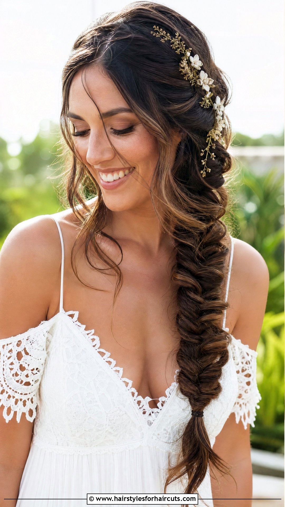 Boho Fishtail Braid For Brides - 25 wedding hairstyles for dark hair - 25 wedding hairstyles for dark hair