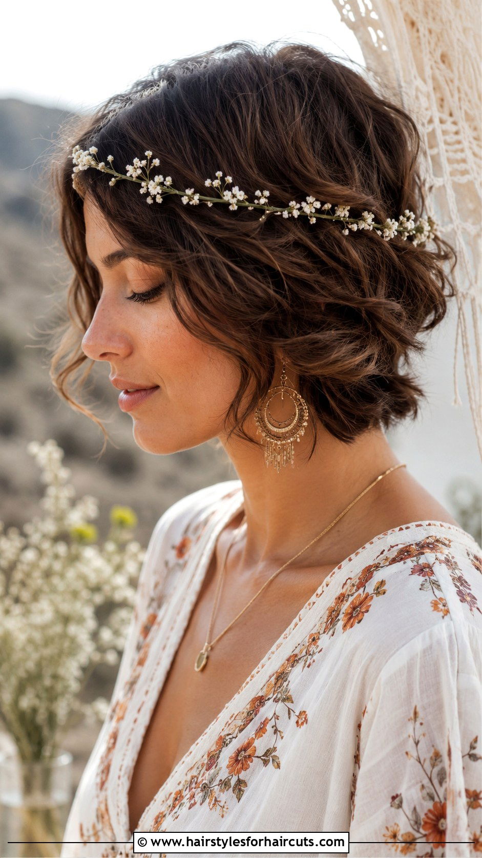 Boho Short Hair With Flowers - 25 bridal hairstyles short hair - 25 bridal hairstyles short hair