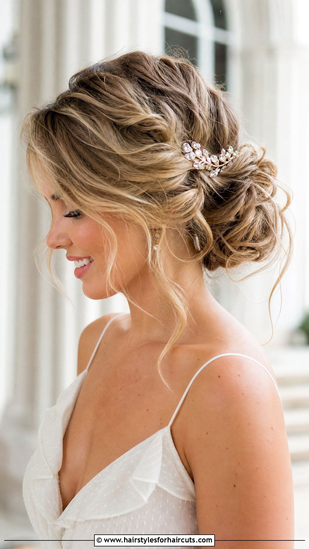 Boho Wavy Bridal Updo - 25 wedding hairstyles for wavy hair - 25 wedding hairstyles for wavy hair