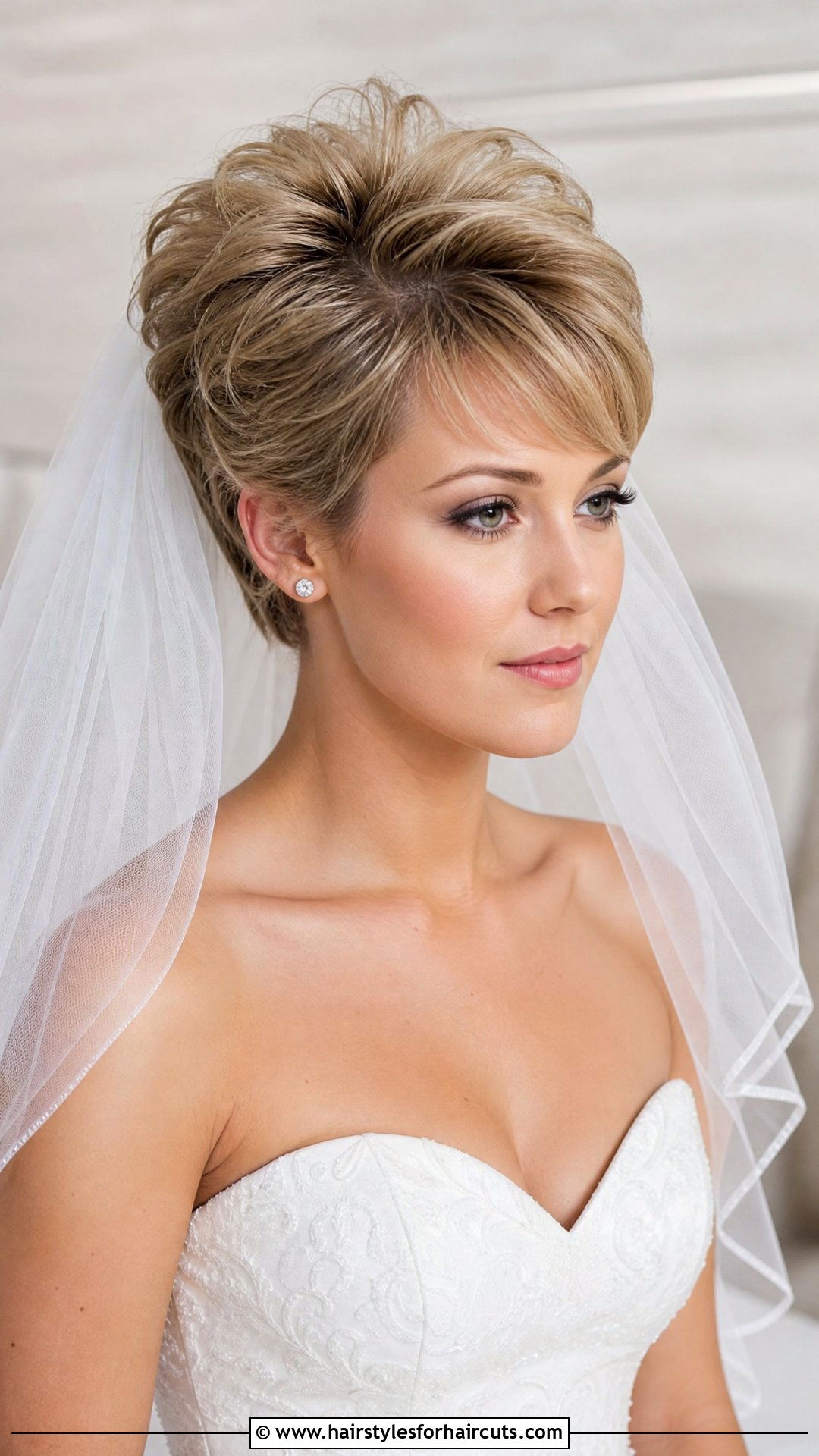 Bouffant Pixie With Two Tier Veil - 25 wedding hairstyles for short hair with veil - 25 wedding hairstyles for short hair with veil