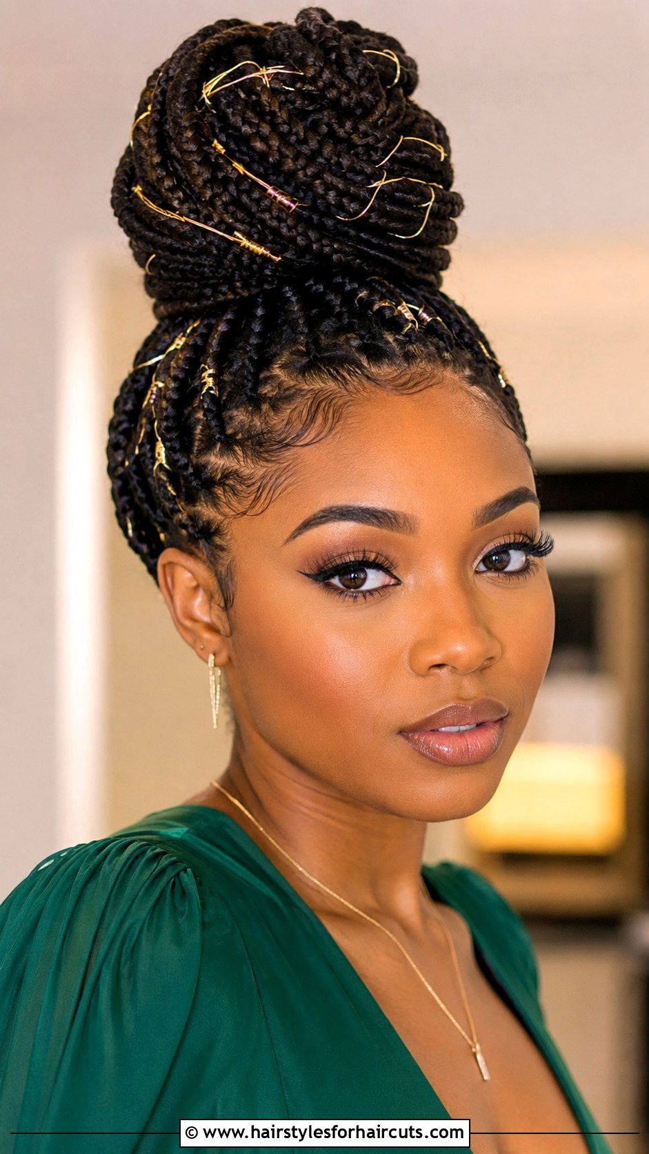 Box Braids High Bun - 25 gala hairstyles for black hair - 25 gala hairstyles for black hair