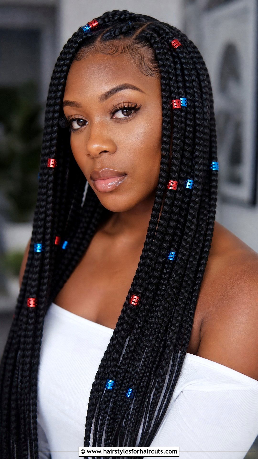 Box Braids With Red And Blue Cuffs - 25 fourth of july hairstyles - 25 fourth of july hairstyles
