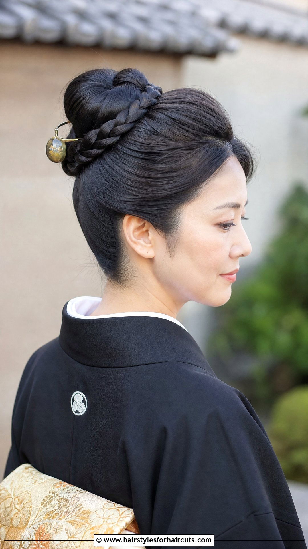 Braid Wrapped High Bun Kimono - 25 kimono hairstyles - 25 kimono hairstyles