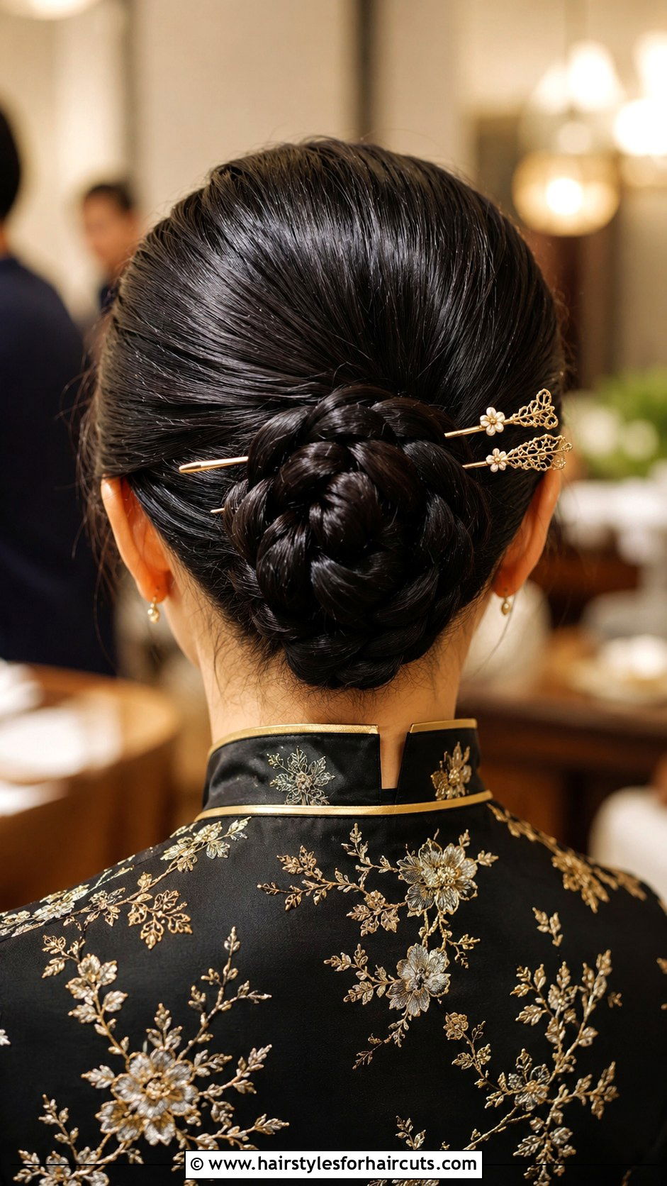 Braided Bun With Hairpins - 25 long hair cute waitress hairstyles - 25 long hair cute waitress hairstyles